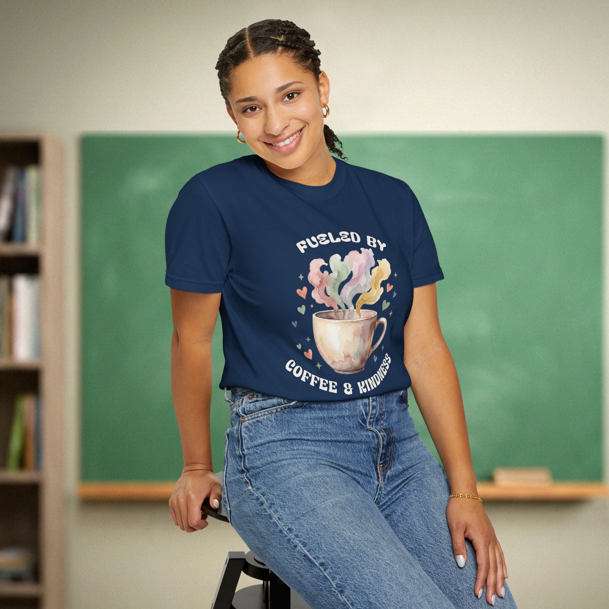 Fueled by Coffee and Kindness | Coffee Lover Teacher Shirt | Premium Comfort Colors 1717 Vintage Tee