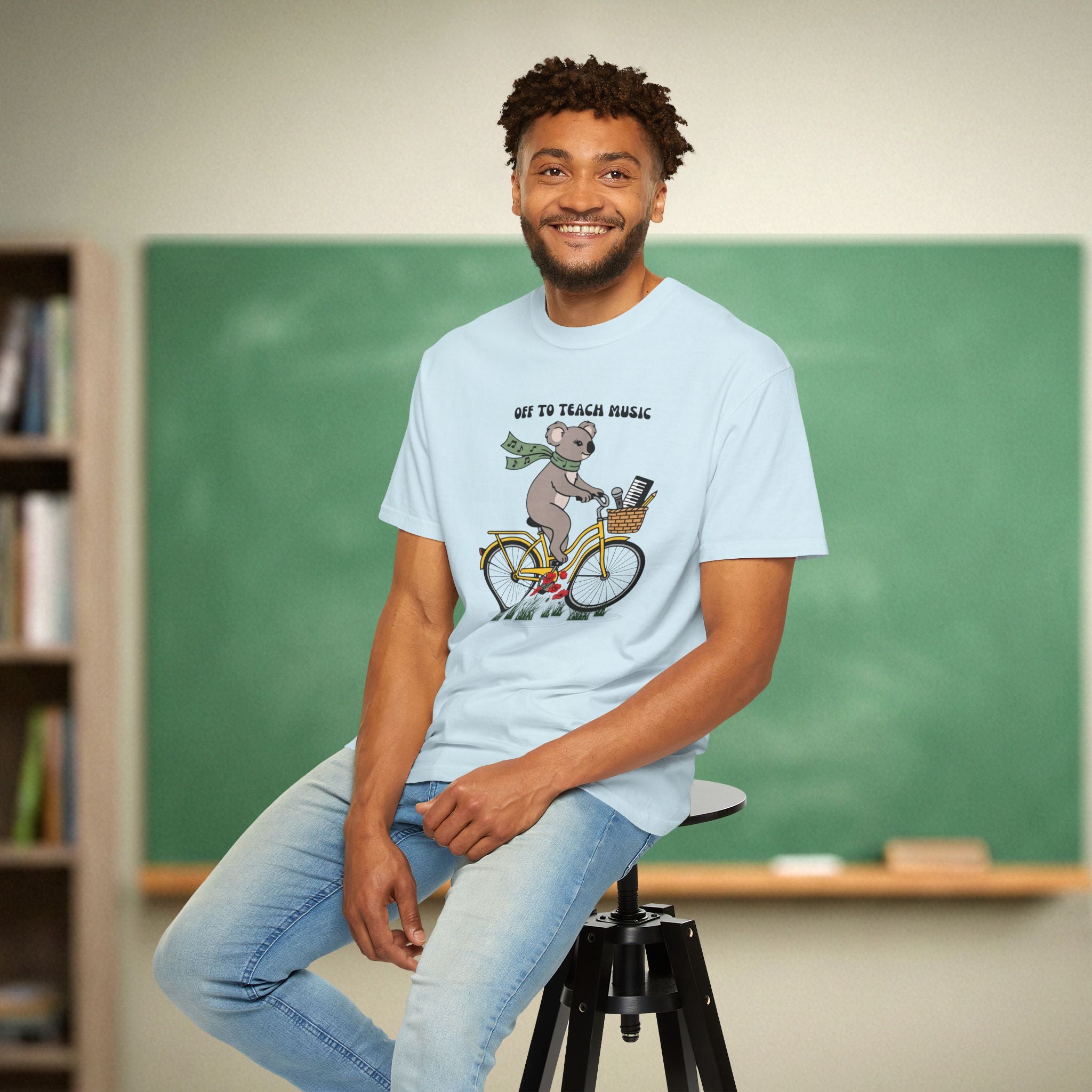 Music Teacher Koala Shirt | Yellow Retro Cruiser Bike Floral Tee | Premium Comfort Colors 1717 Vintage Tee