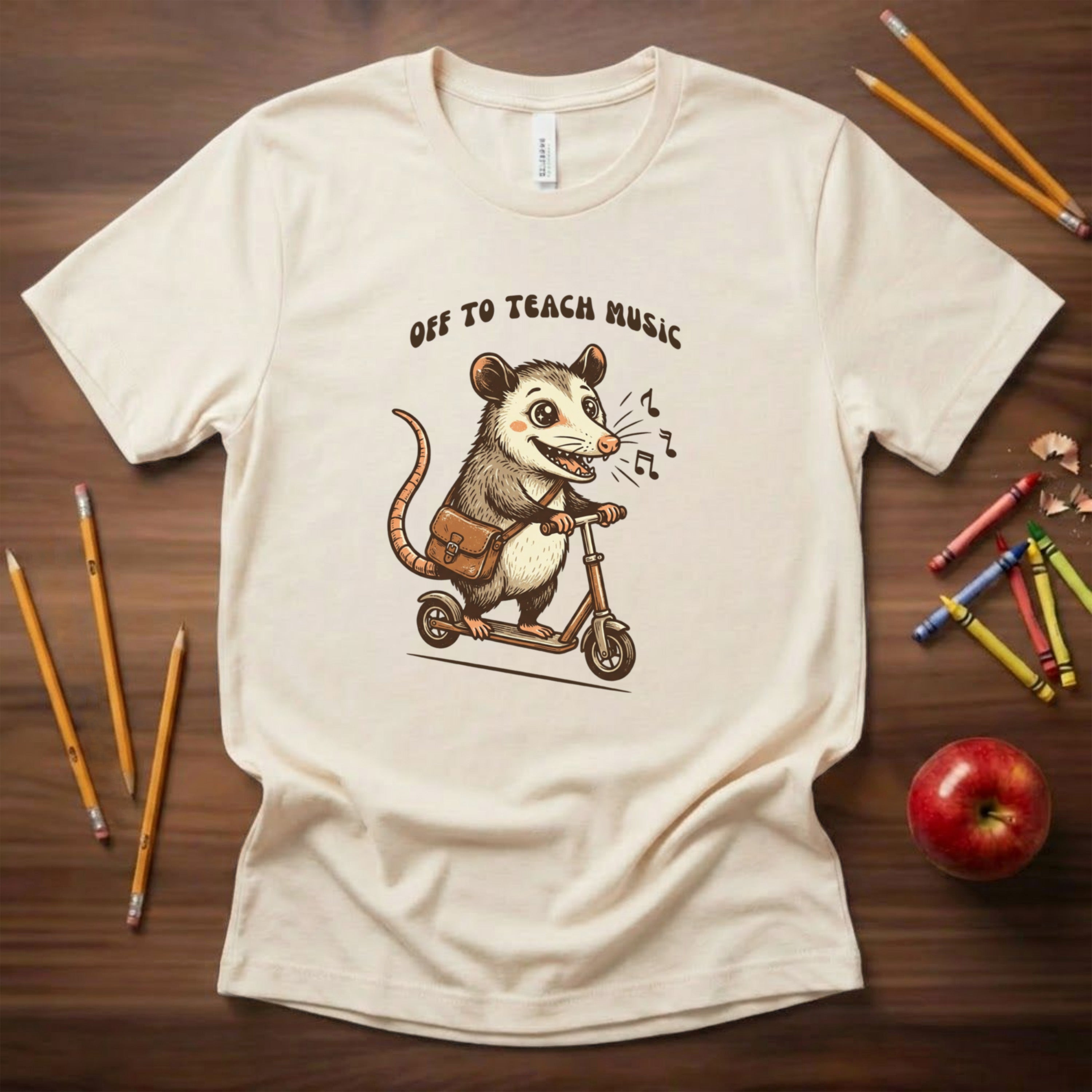 Off to Teach Music Opossum | Music Teacher Shirt | Bella Canvas 3001