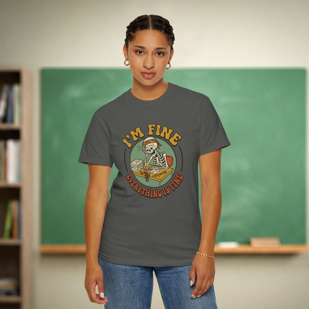 I’m Fine Everything Is Fine Teacher Shirt | Funny Grading Skeleton Tee
