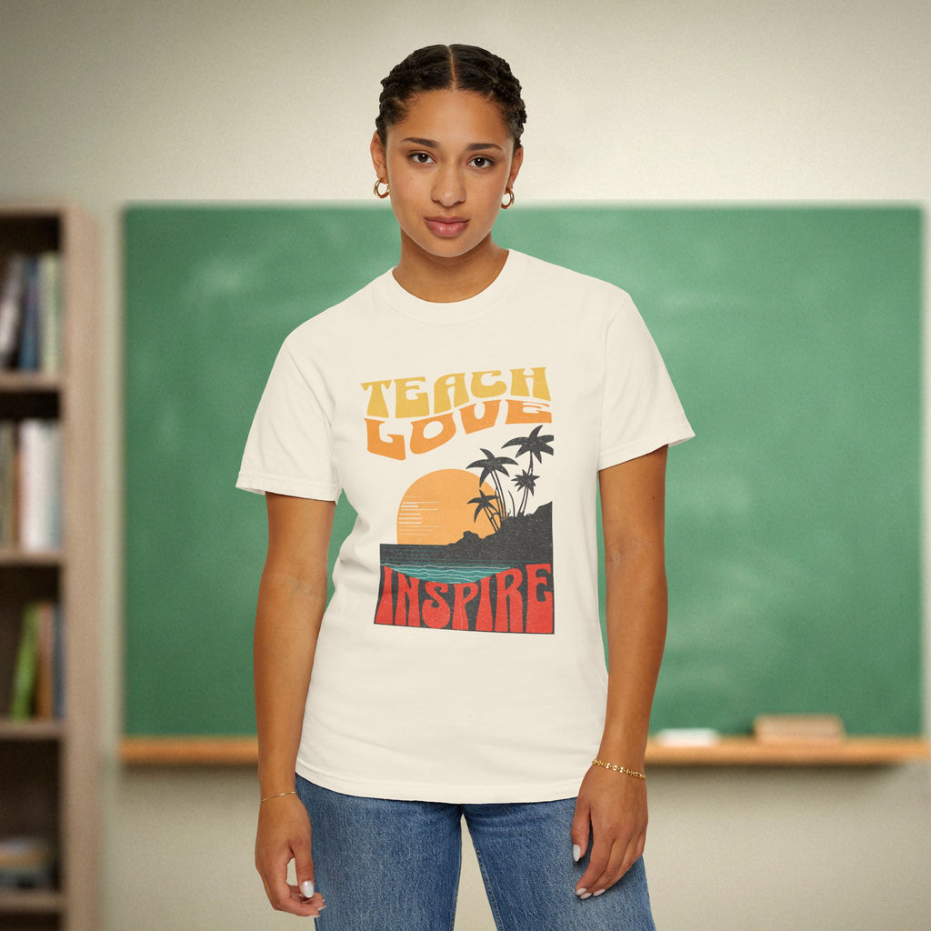 Teach Love Inspire Teacher Shirt | Sunset Retro Teacher Tee