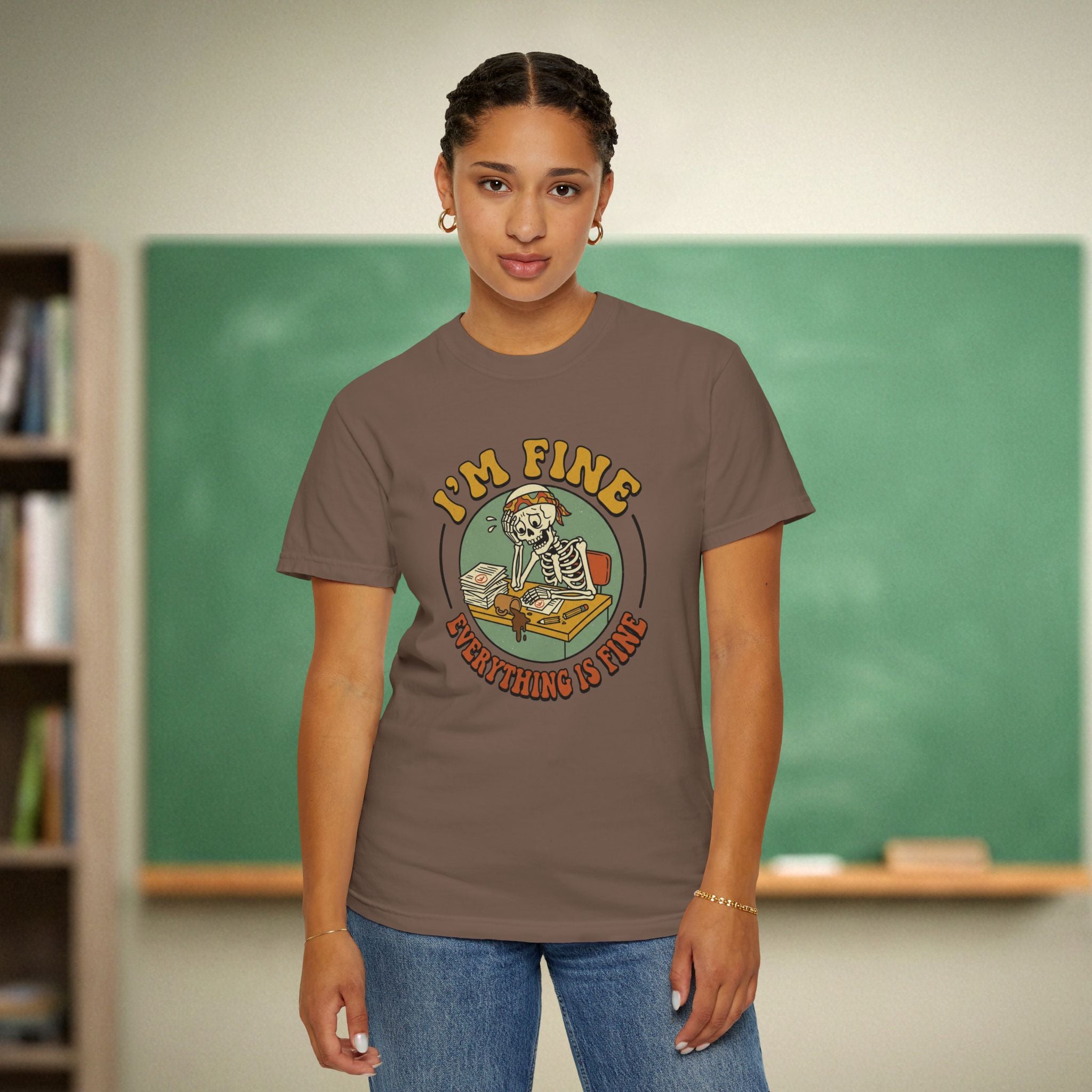 I’m Fine Everything Is Fine Teacher Shirt | Funny Grading Skeleton Tee