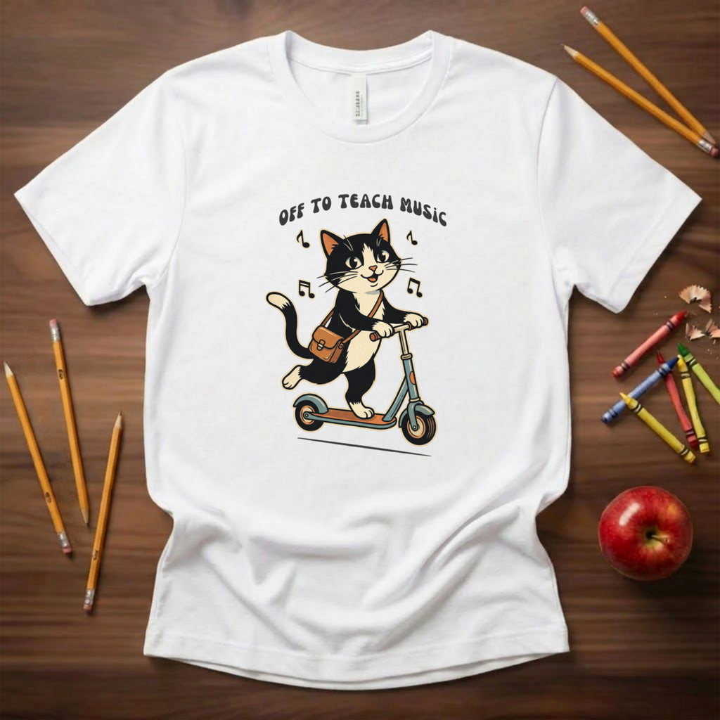 Off to Teach Music Tuxedo Cat | Music Teacher Shirt | Bella Canvas 3001