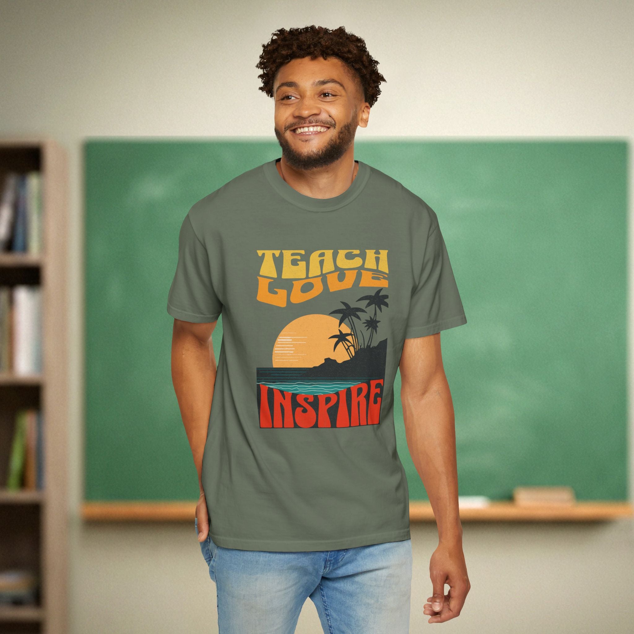 Teach Love Inspire Teacher Shirt | Sunset Retro Teacher Tee