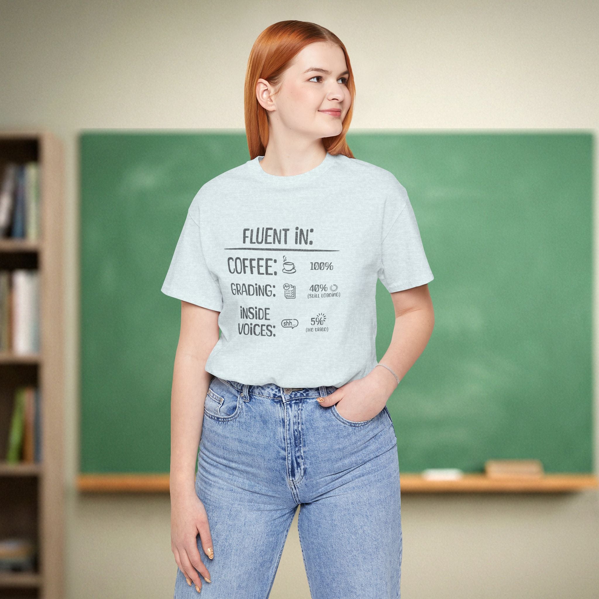 Fluent In Coffee and Grading Teacher Shirt | Funny Teacher Humor Tee