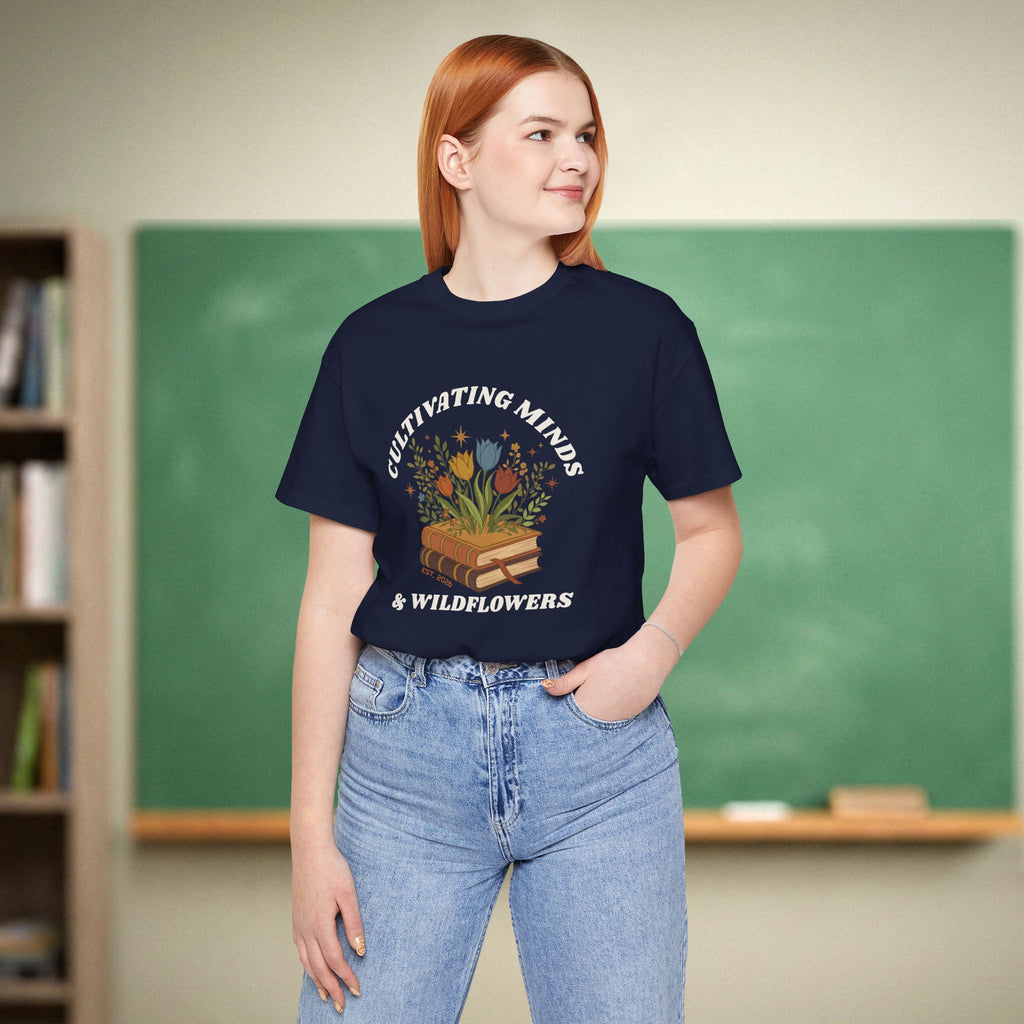 Cultivating Minds & Wildflowers Teacher Shirt | Book & Blooms Tee | Bella Canvas 3001