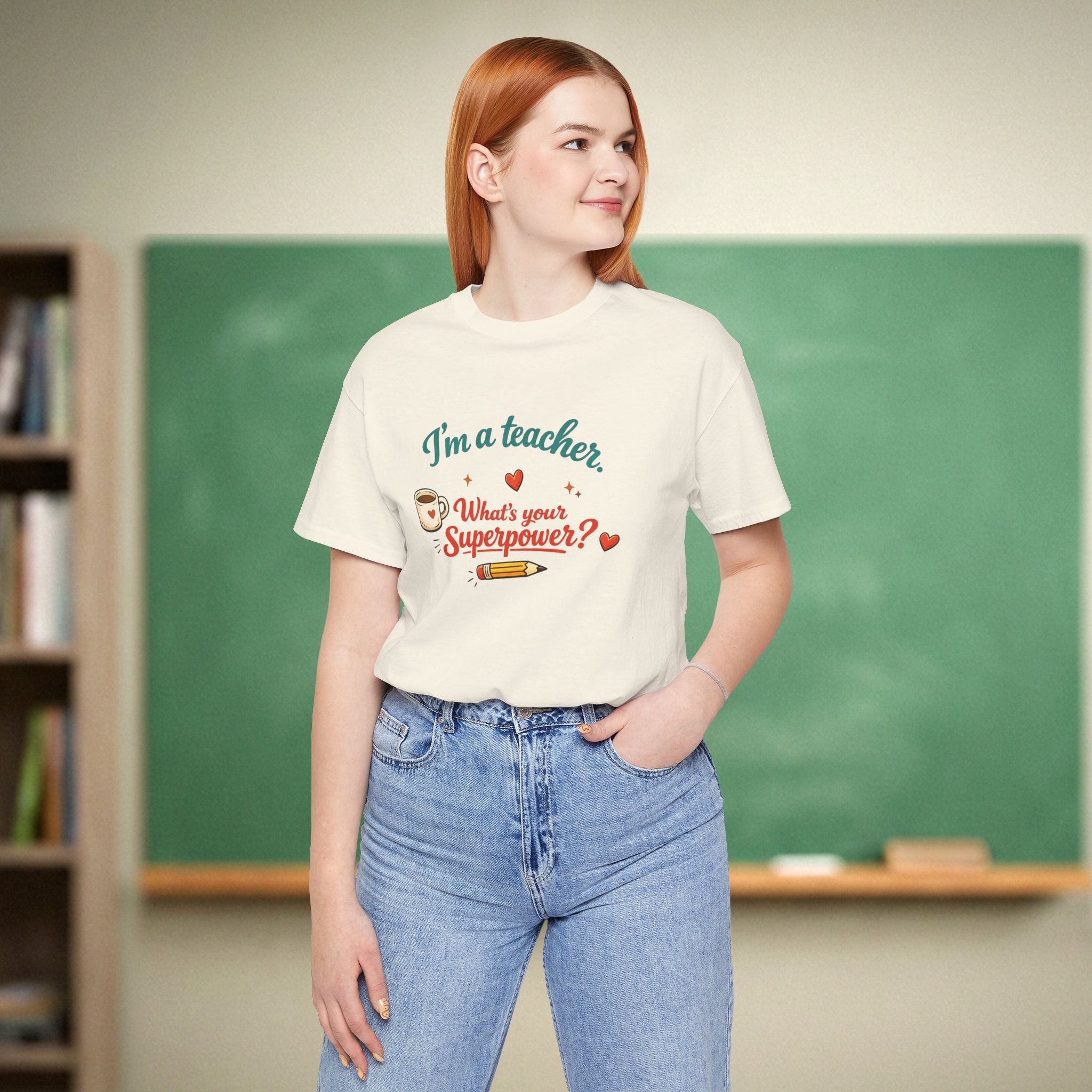 I'm a Teacher What's Your Superpower Shirt | Funny Educator Tee | Coffee & Classroom Teacher Gift | Bella Canvas 3001
