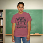 Running on 1% and Iced Coffee Teacher Shirt | Funny Battery Tee