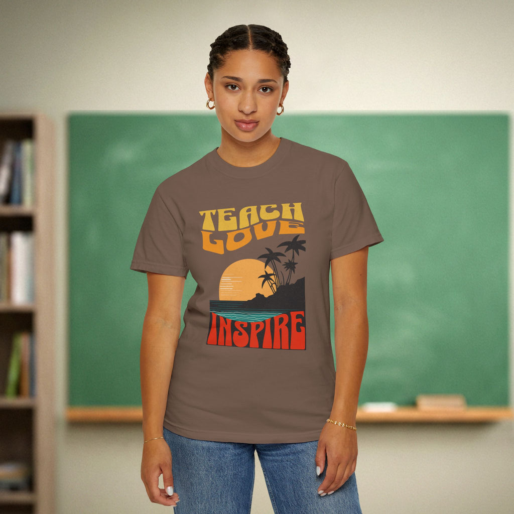 Teach Love Inspire Teacher Shirt | Sunset Retro Teacher Tee