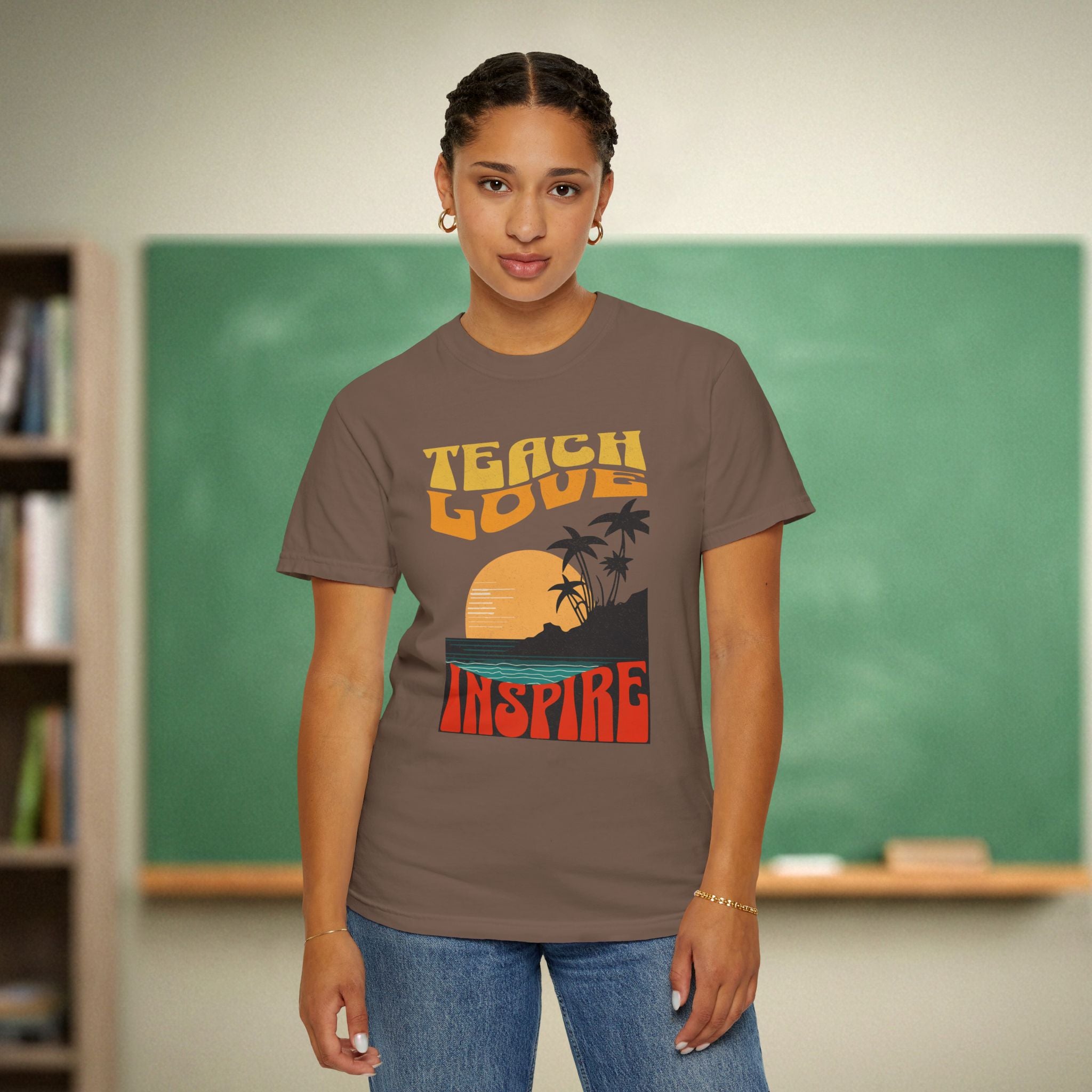 Teach Love Inspire Teacher Shirt | Sunset Retro Teacher Tee