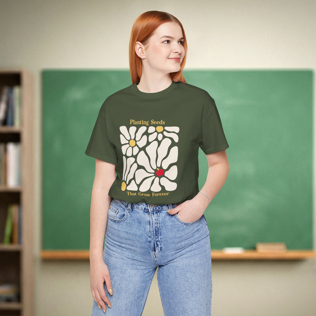 Planting Seeds That Grow Forever Teacher Shirt | Meaningful Teacher Appreciation Gift | Aesthetic Floral Teacher Tee | Bella Canvas 3001