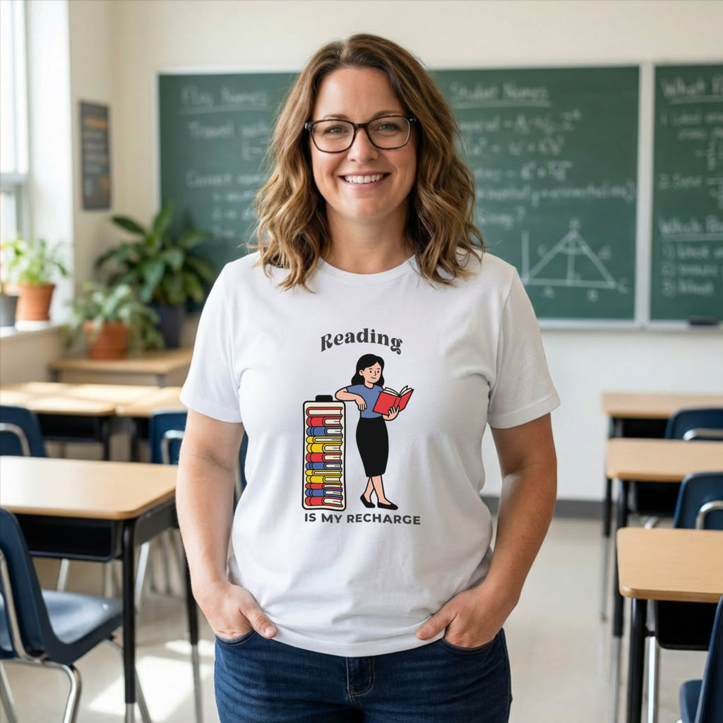 Reading is My Recharge | Book Lover Teacher Shirt | Bella Canvas 3001