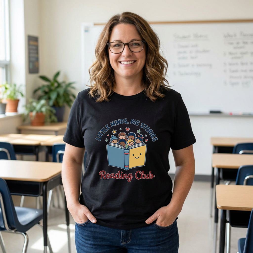 Little Minds Big Stories Reading Club | Reading Teacher Shirt | Bella Canvas 3001