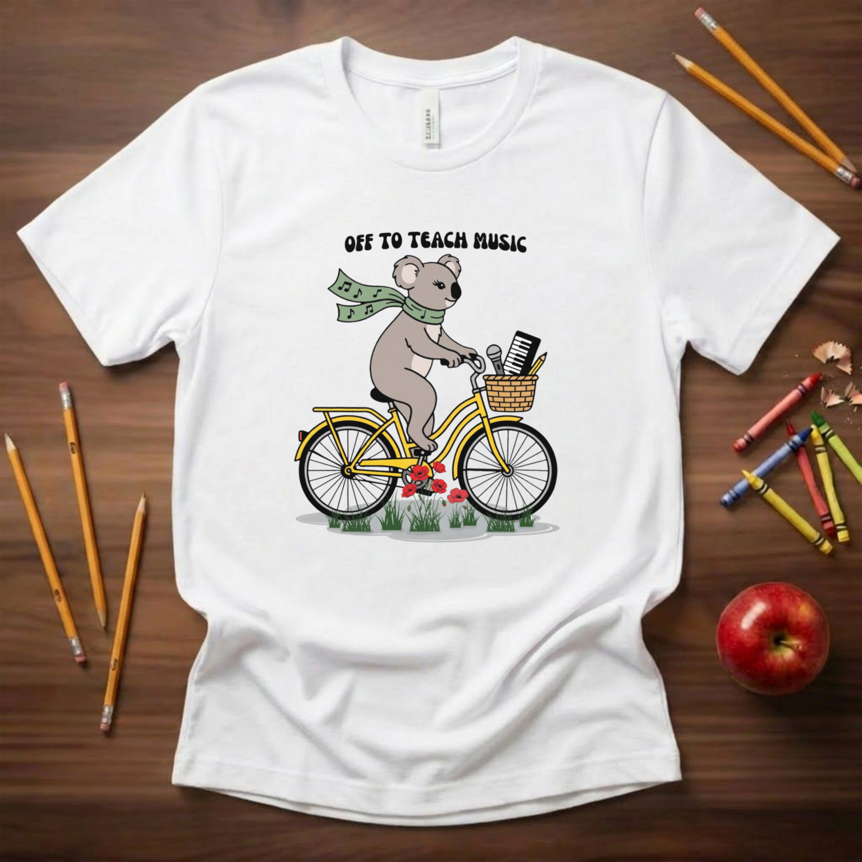 Music Teacher Koala Shirt | Yellow Retro Cruiser Bike Floral Tee | Funny Teacher Gift