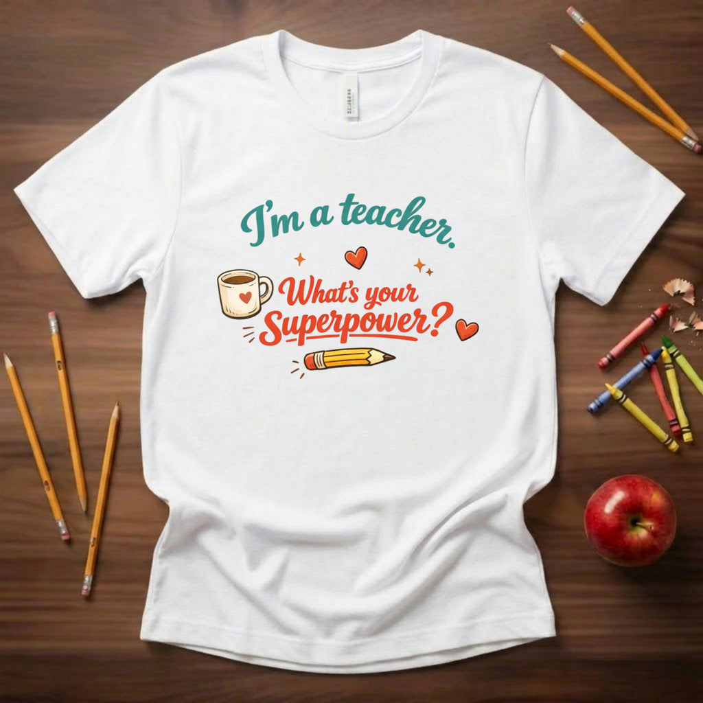 I'm a Teacher What's Your Superpower Shirt | Funny Educator Tee | Coffee & Classroom Teacher Gift | Bella Canvas 3001