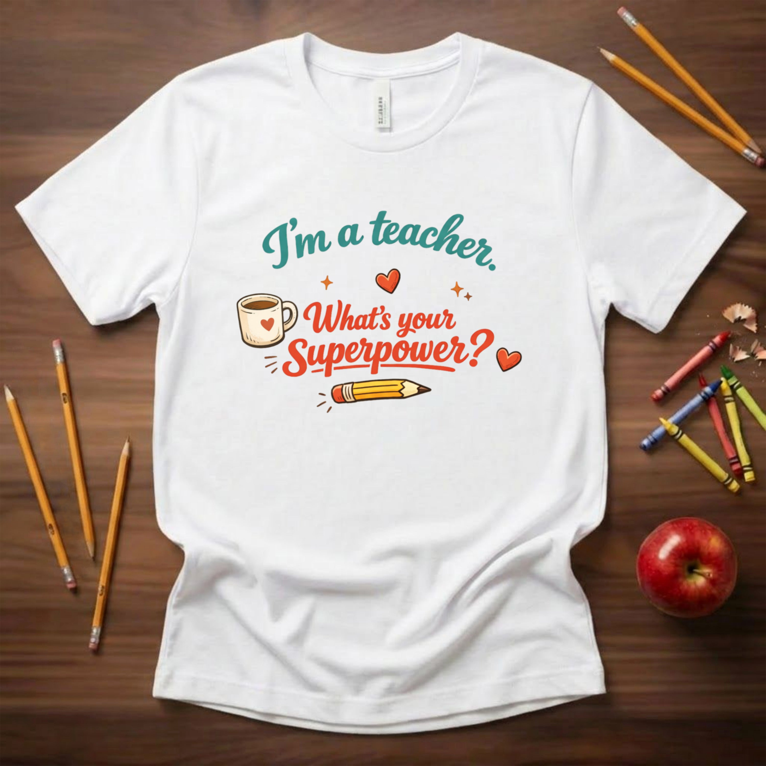 I'm a Teacher What's Your Superpower Shirt | Funny Educator Tee | Coffee & Classroom Teacher Gift | Bella Canvas 3001