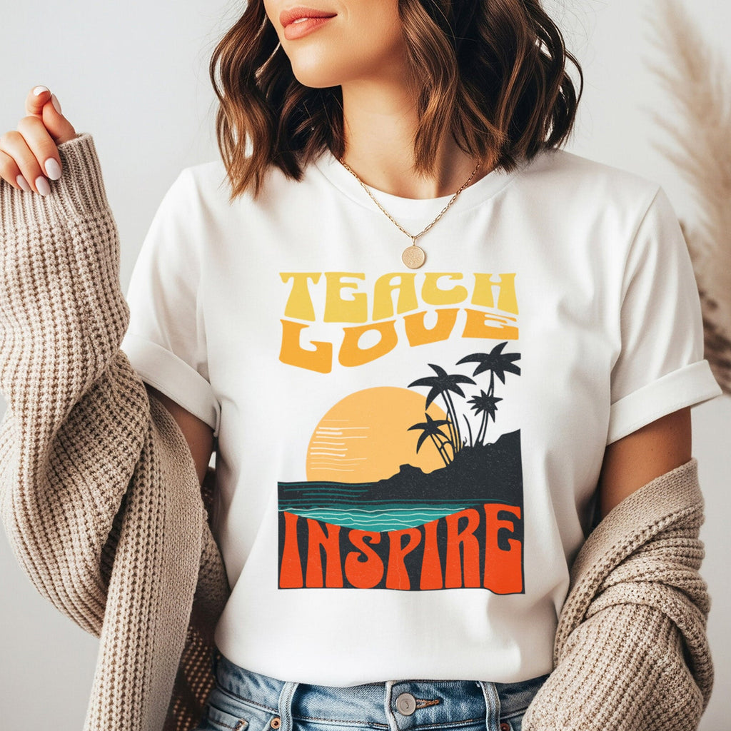 Teach Love Inspire Teacher Shirt | Sunset Retro Teacher Tee | Bella Canvas 3001