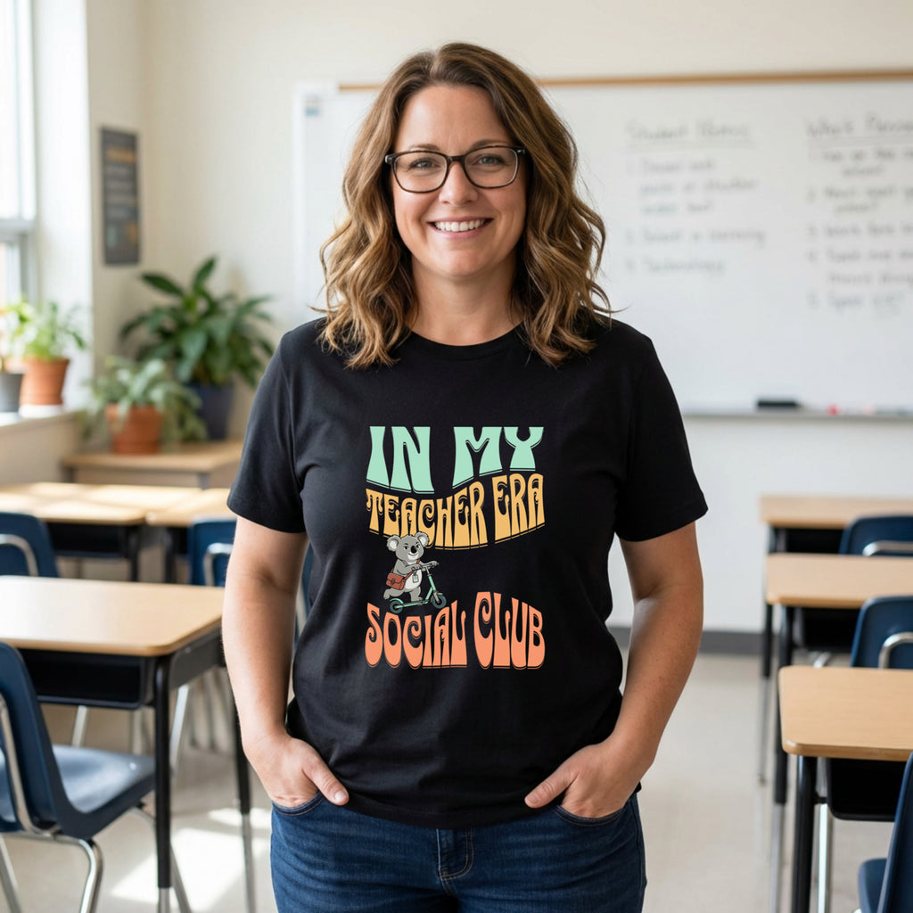 In My Teacher Era Koala Shirt | Retro Teacher Social Club Tee | Groovy Mascot Teacher Shirt | Bella Canvas 3001