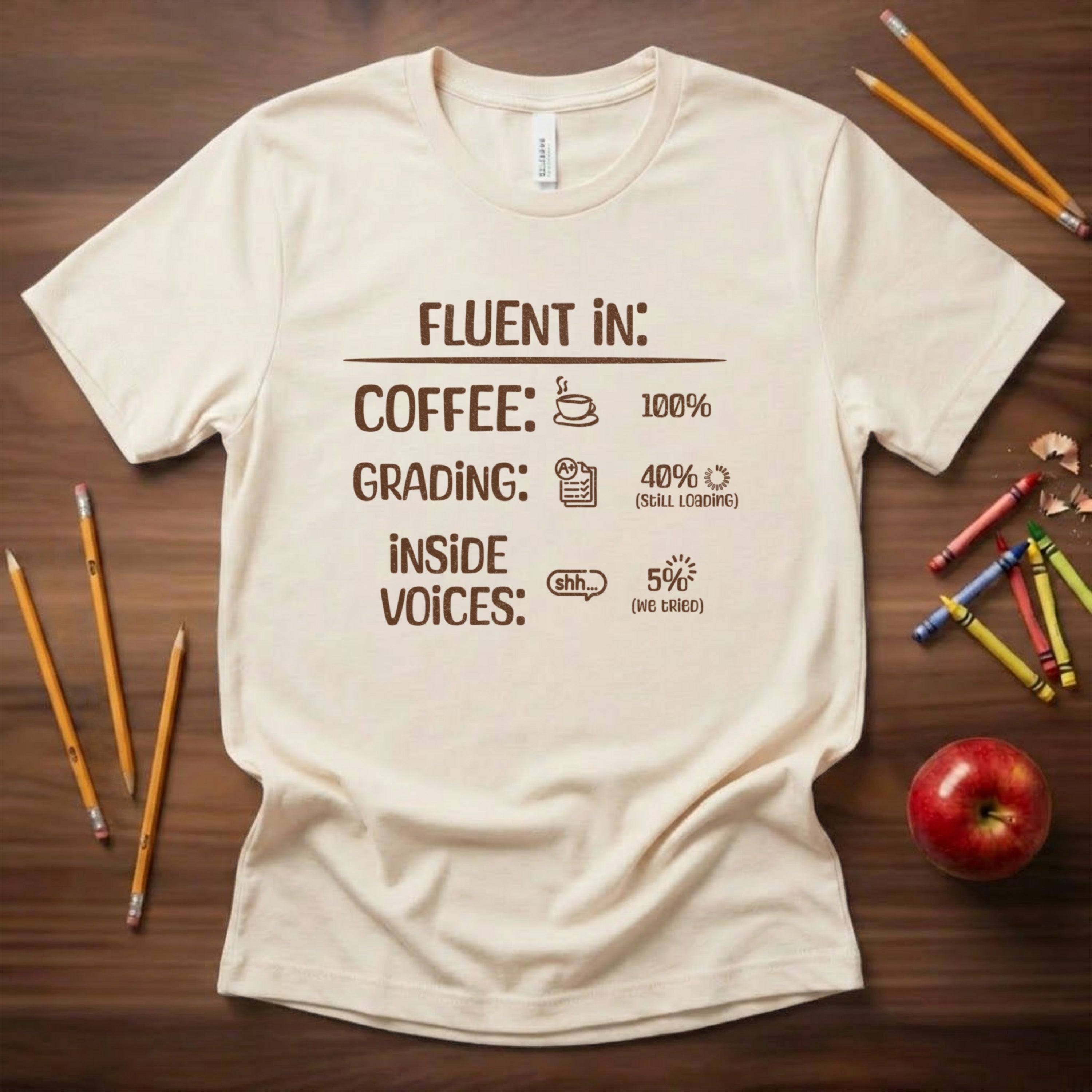 Fluent In Coffee and Grading Teacher Shirt | Funny Teacher Humor Tee