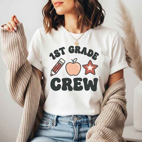 1st Grade Crew Shirt | Retro First Grade Teacher Tee | Aesthetic Teacher Team Shirt | Bella Canvas 3001