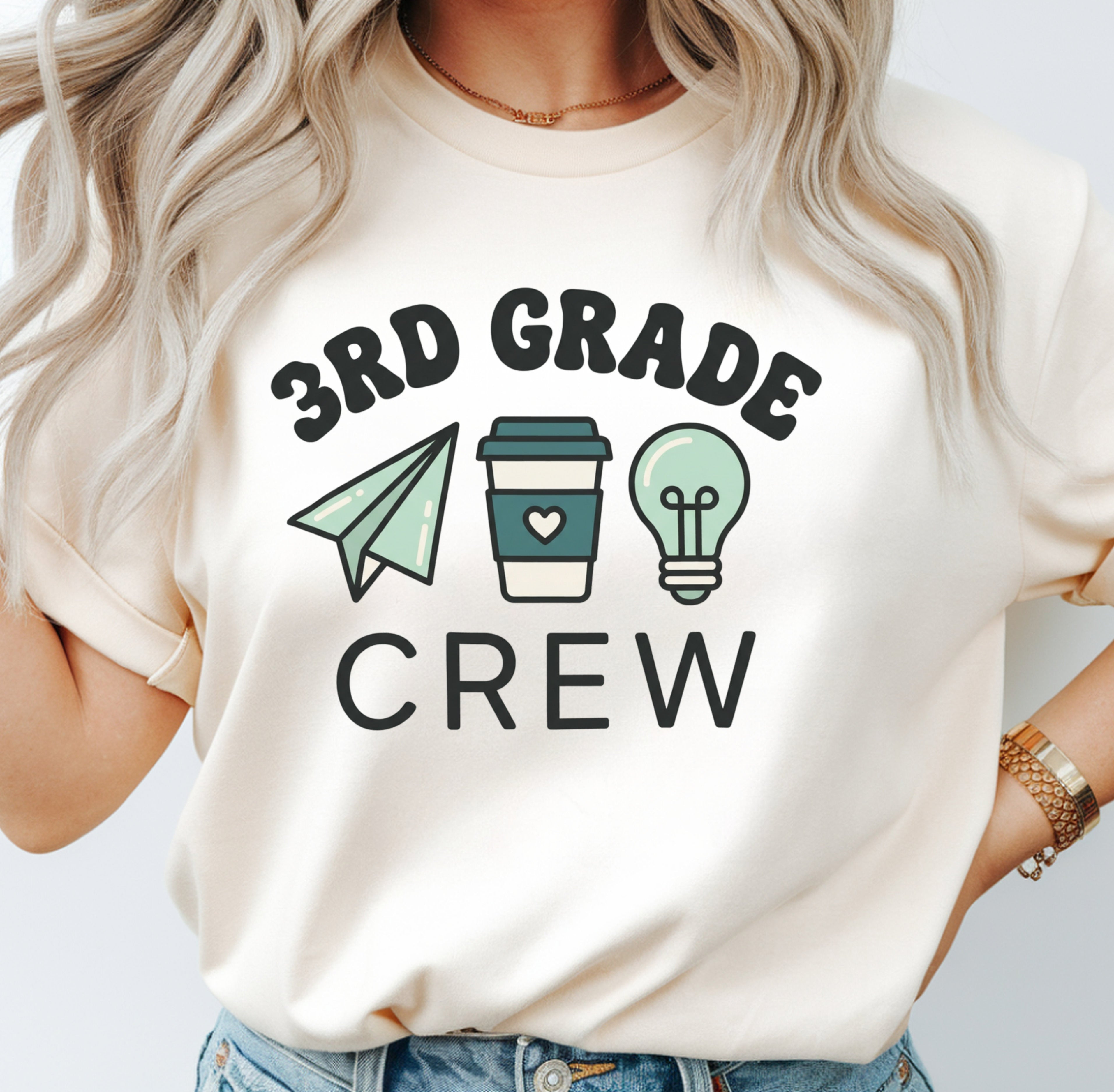 3rd Grade Crew Shirt | Retro Third Grade Teacher Tee | Cute Teacher Coffee Shirt | Premium Comfort Colors 1717 Vintage Tee