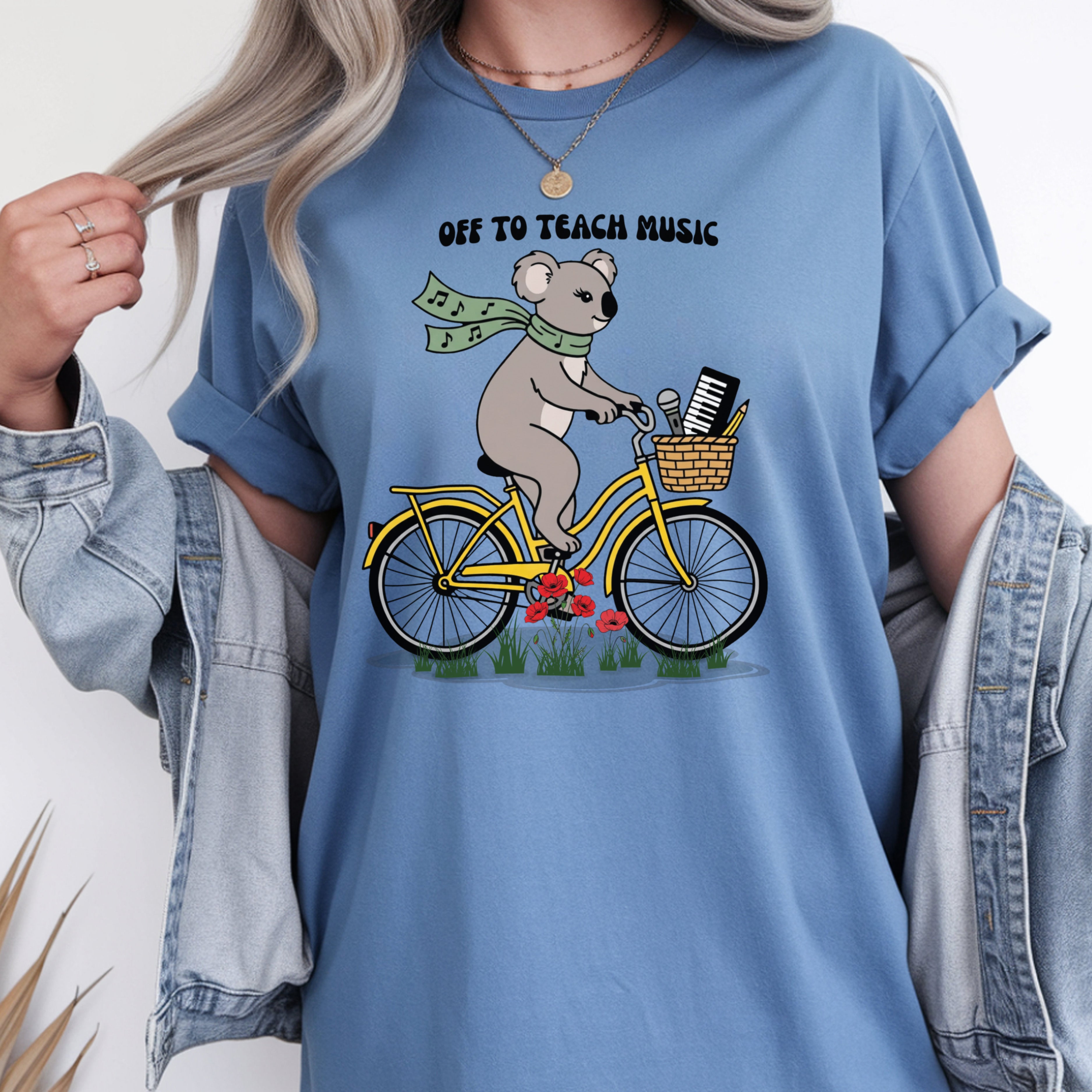 Music Teacher Koala Shirt | Yellow Retro Cruiser Bike Floral Tee | Premium Comfort Colors 1717 Vintage Tee