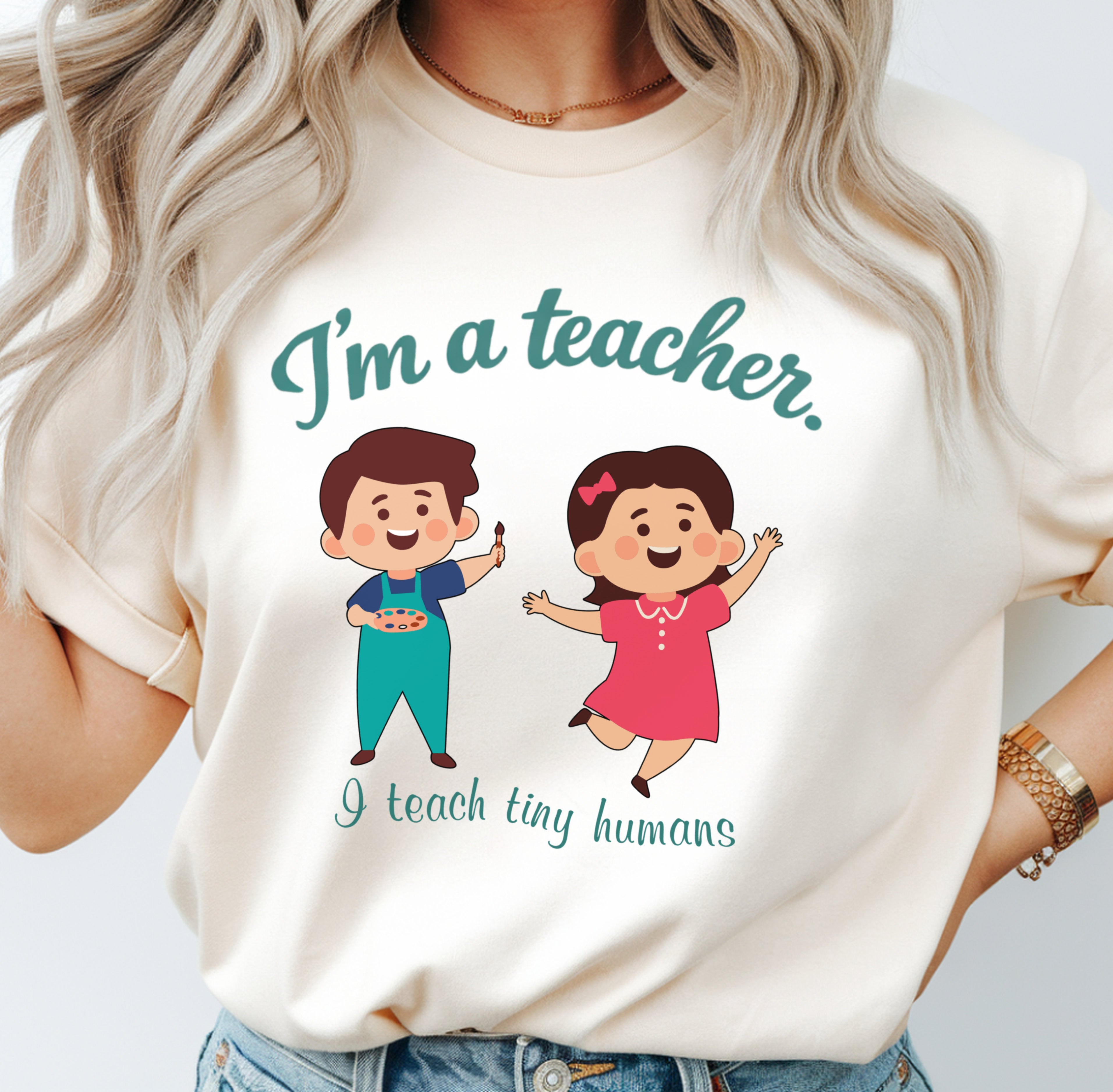 I Teach Tiny Humans Shirt | Cute Preschool & Kindergarten Teacher Tee | Early Childhood Teacher Gift | Premium Comfort Colors 1717 Vintage Tee
