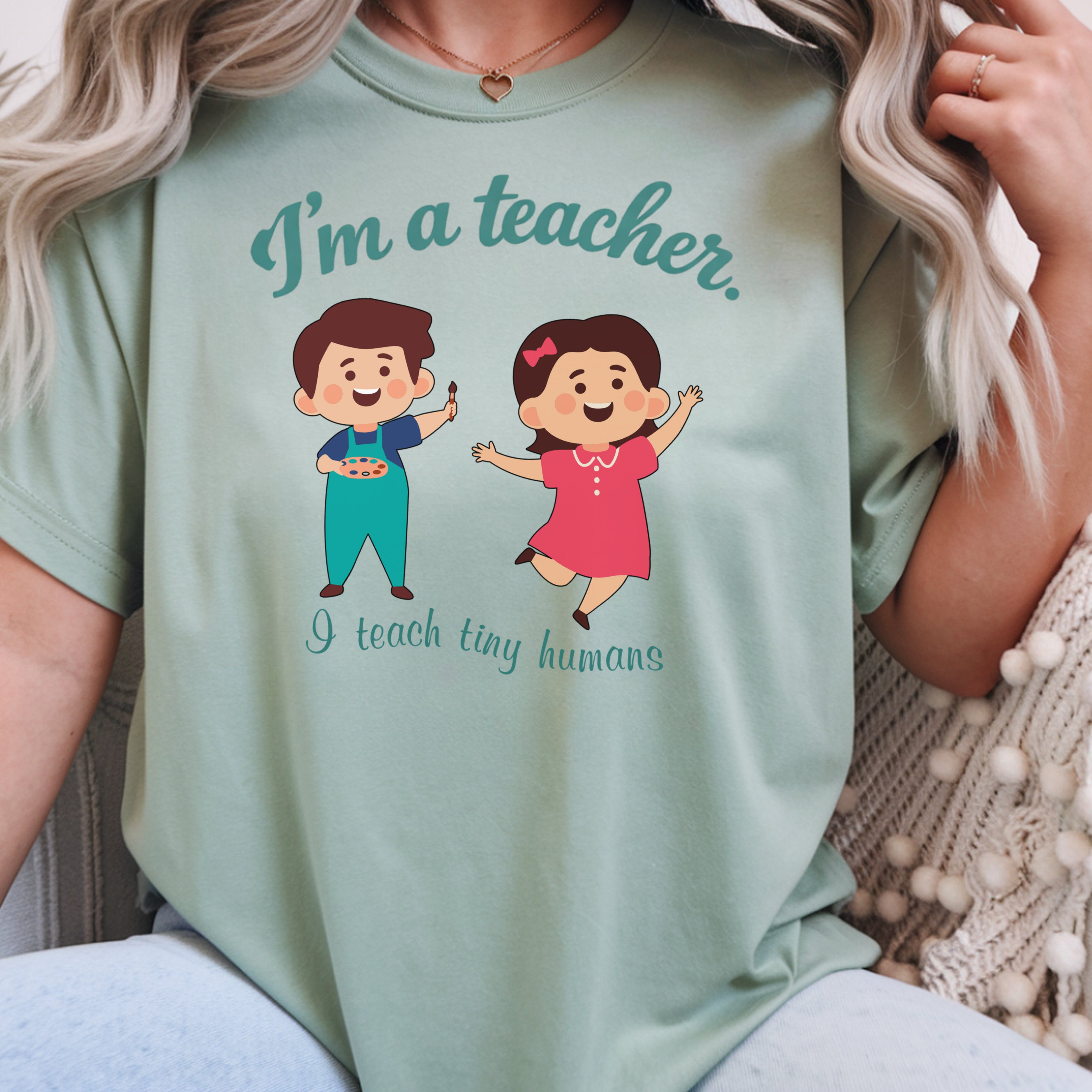 I Teach Tiny Humans Shirt | Cute Preschool & Kindergarten Teacher Tee | Early Childhood Teacher Gift | Premium Comfort Colors 1717 Vintage Tee