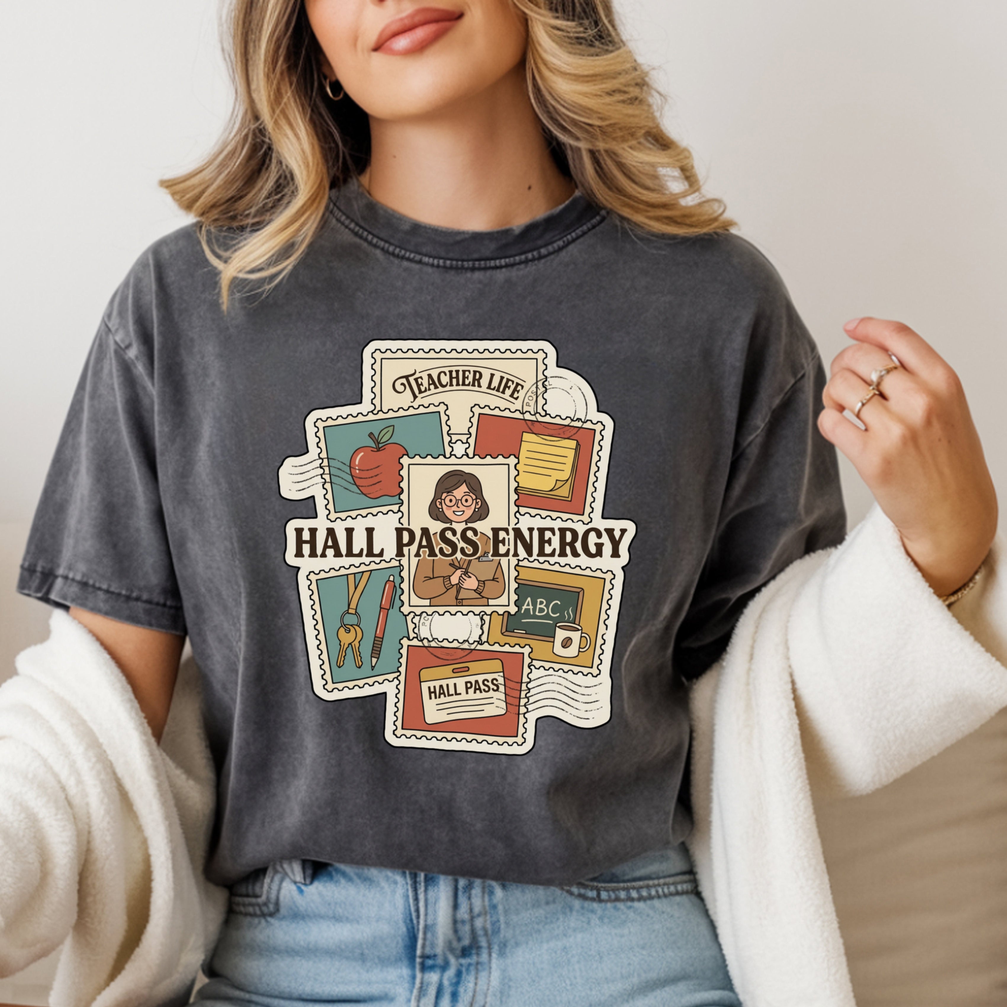 Hall Pass Energy Teacher Life | Funny Teacher Shirt | Premium Comfort Colors 1717 Vintage Tee