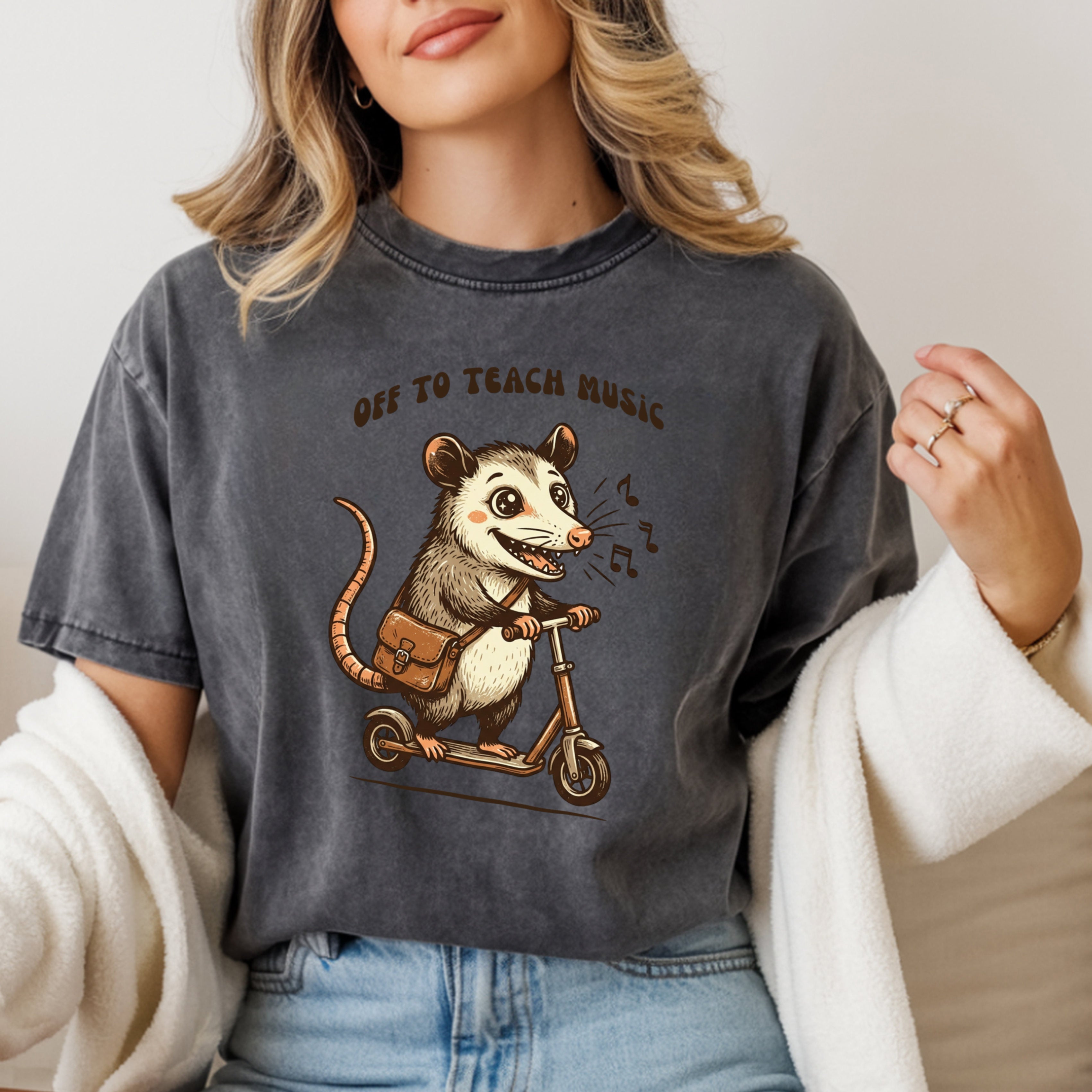 Off to Teach Music Opossum | Music Teacher Shirt | Premium Comfort Colors 1717 Vintage Tee
