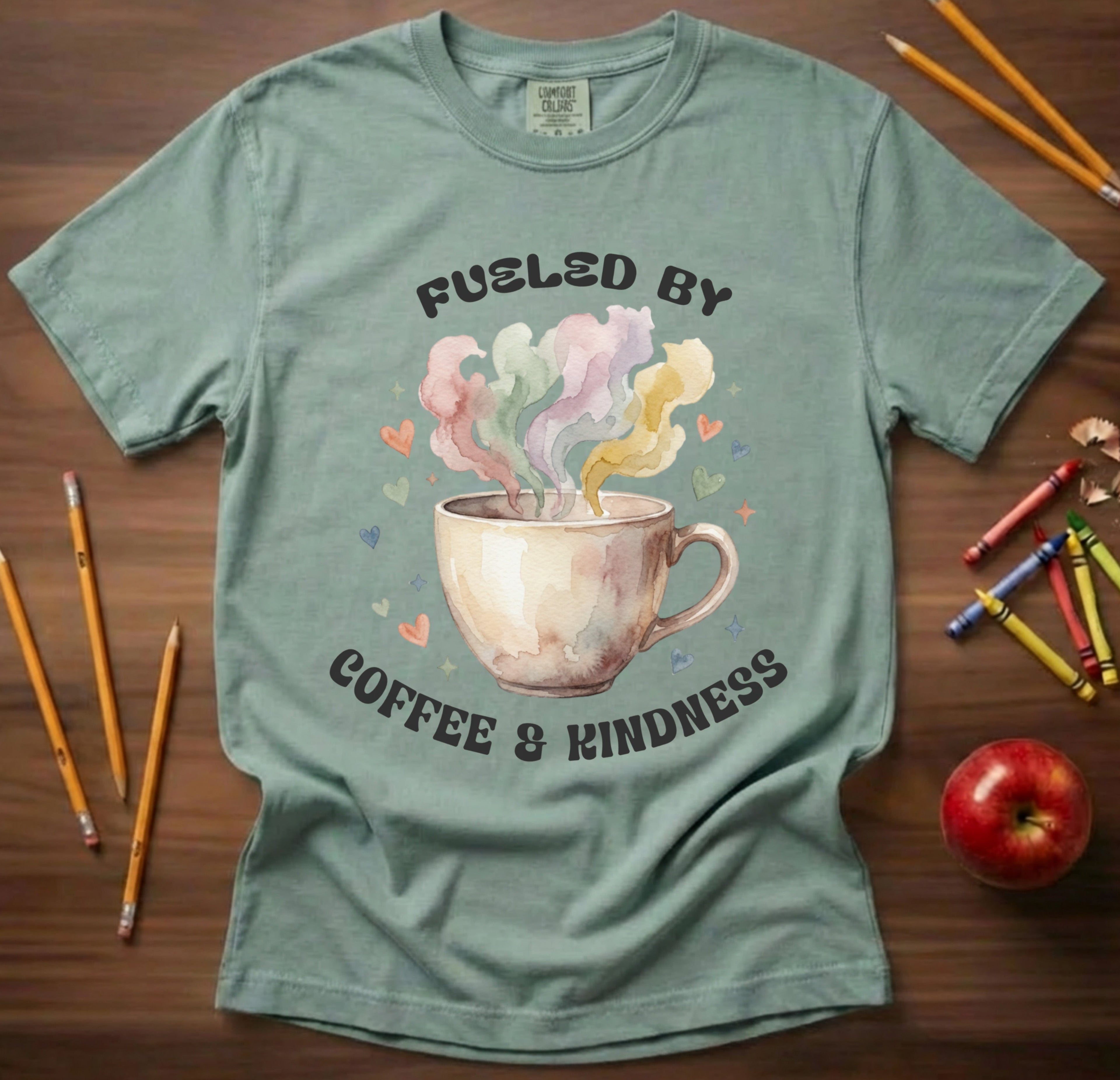 Fueled by Coffee and Kindness | Coffee Lover Teacher Shirt | Premium Comfort Colors 1717 Vintage Tee