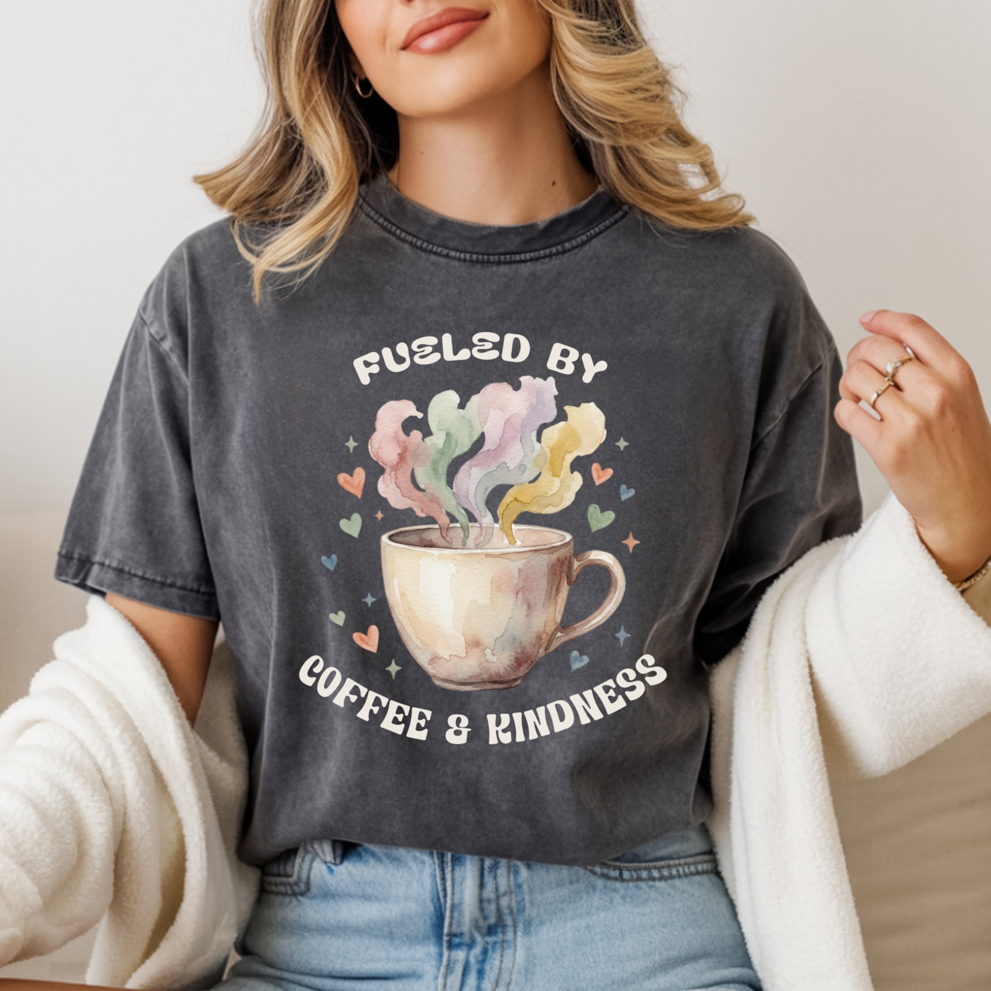 Fueled by Coffee and Kindness | Coffee Lover Teacher Shirt | Premium Comfort Colors 1717 Vintage Tee