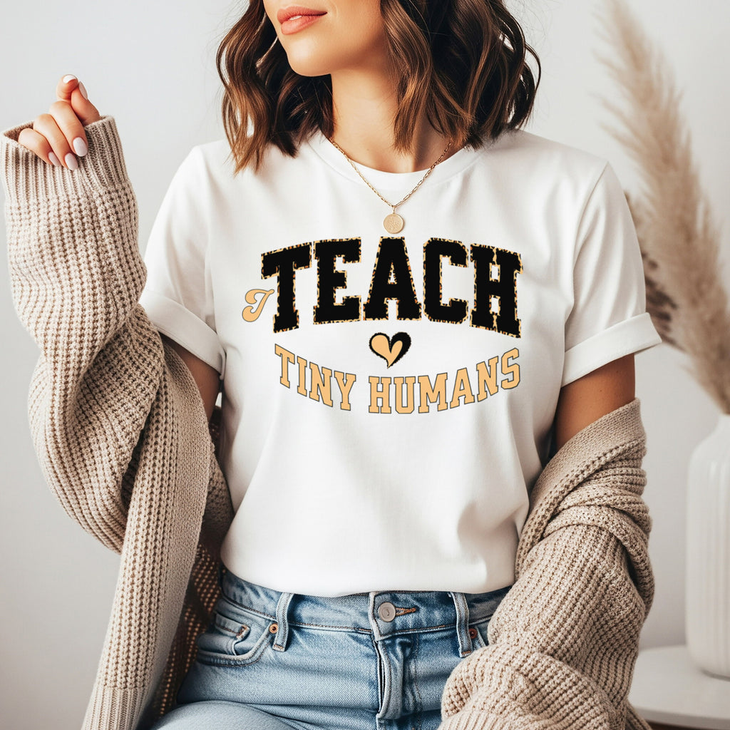 I Teach Tiny Humans Shirt | Leopard Print Early Childhood Teacher Tee