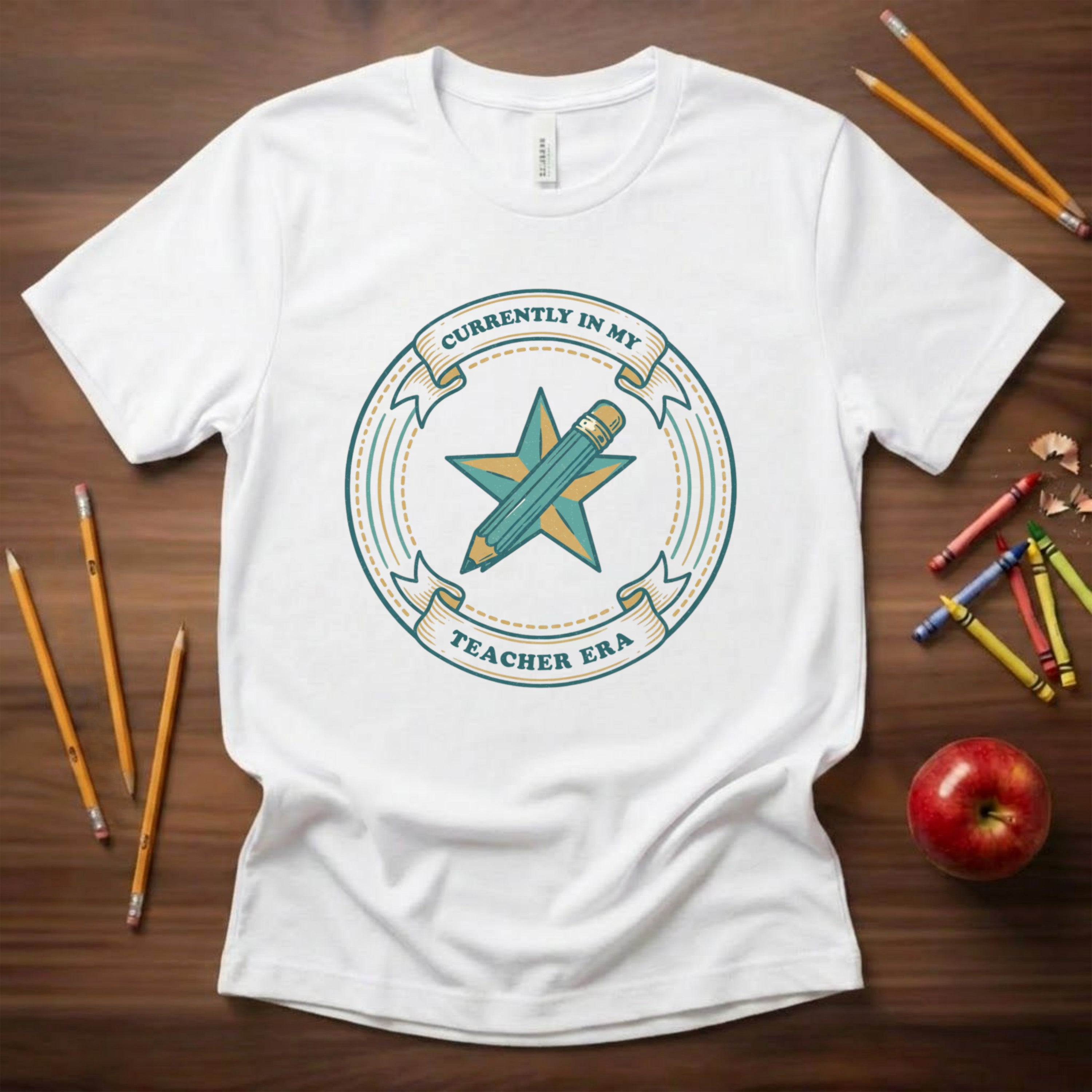 Currently in My Teacher Era Shirt | Vintage Pencil Badge Tee | Bella Canvas 3001