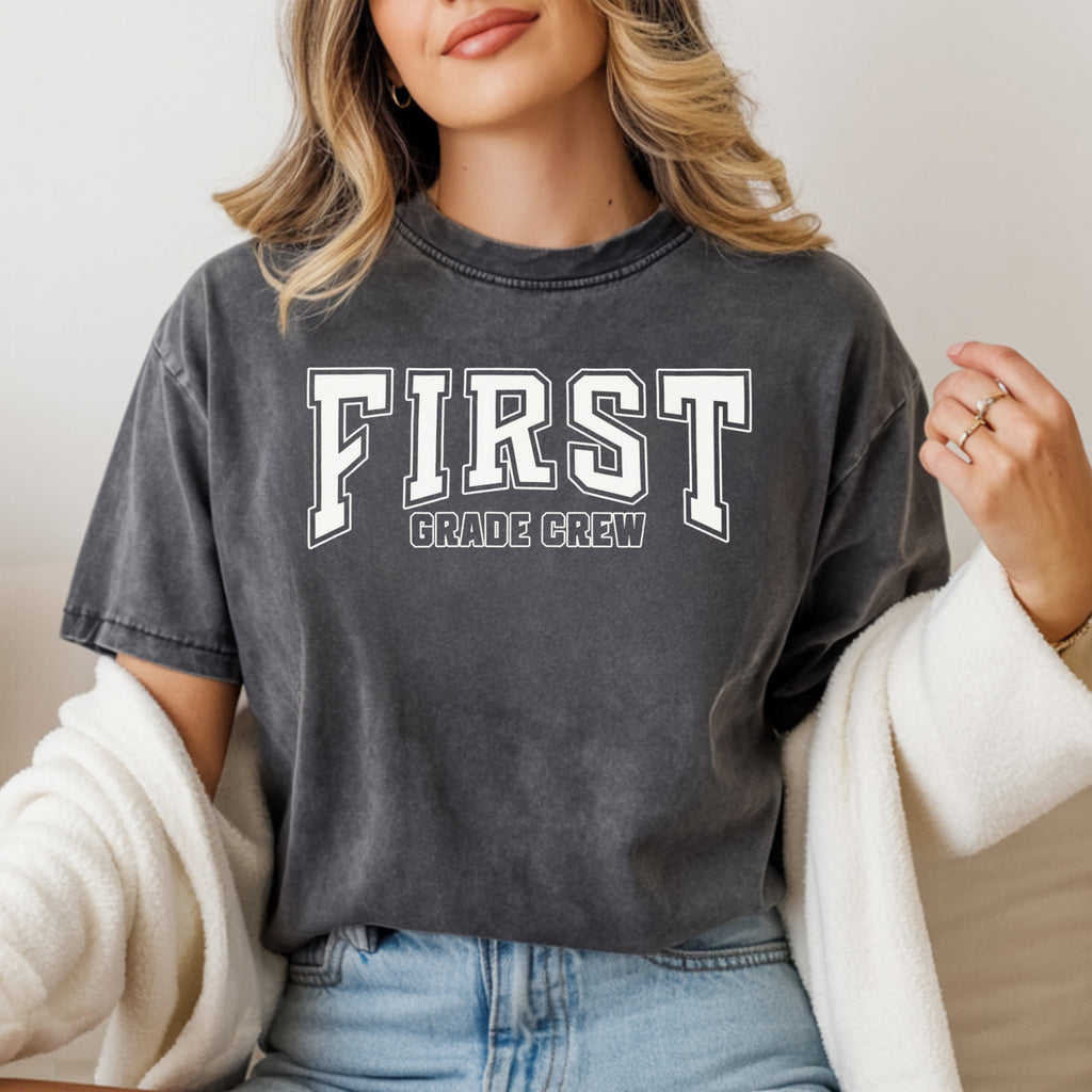 First Grade Crew Shirt | Varsity Style Grade Level Team Tee | Premium Teacher Tee