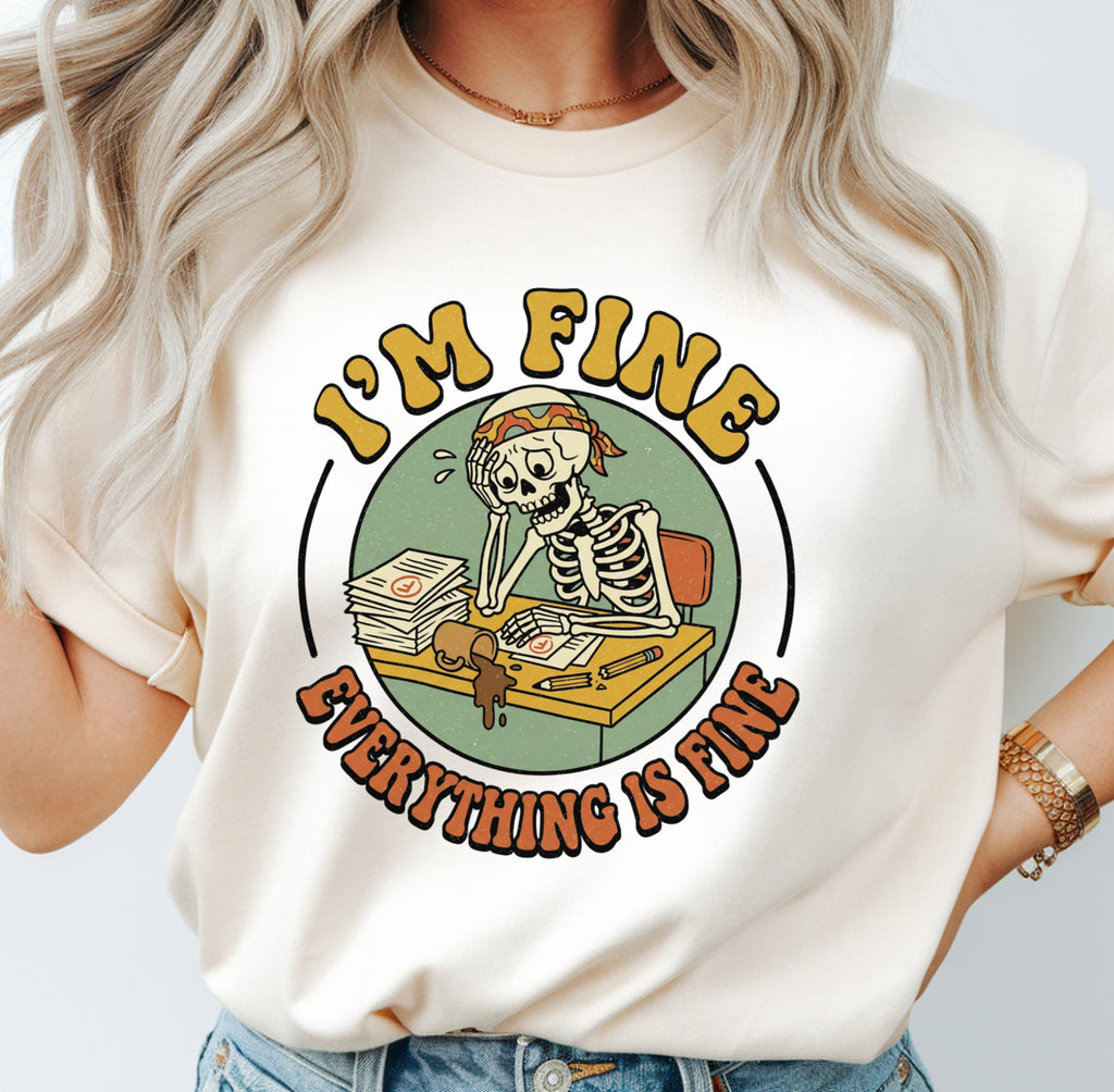 I’m Fine Everything Is Fine Teacher Shirt | Funny Grading Skeleton Tee