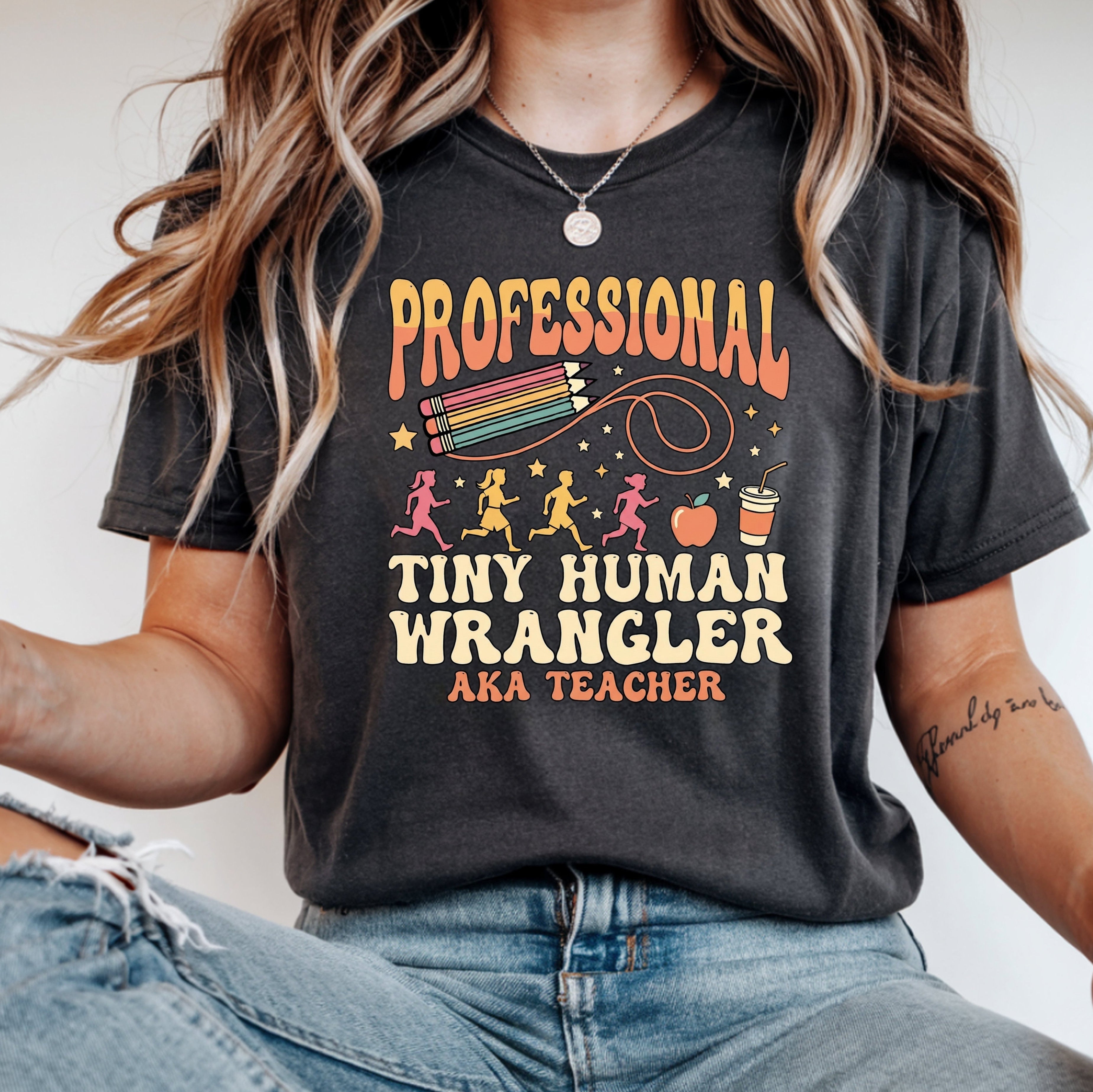 Professional Tiny Human Wrangler Teacher Shirt | Funny Elementary Teacher Tee | Premium Teacher Apparel