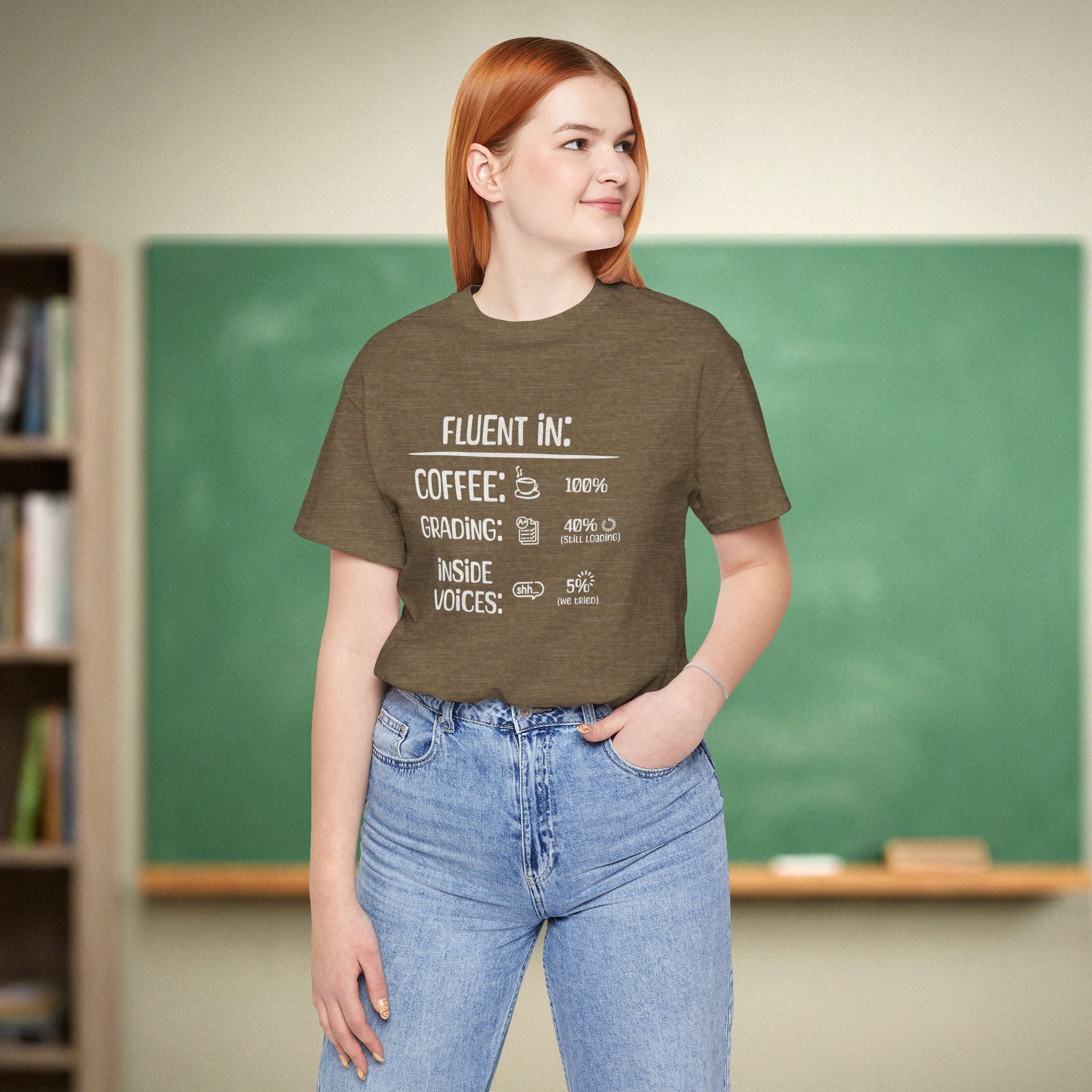 Fluent In Coffee and Grading Teacher Shirt | Funny Teacher Humor Tee