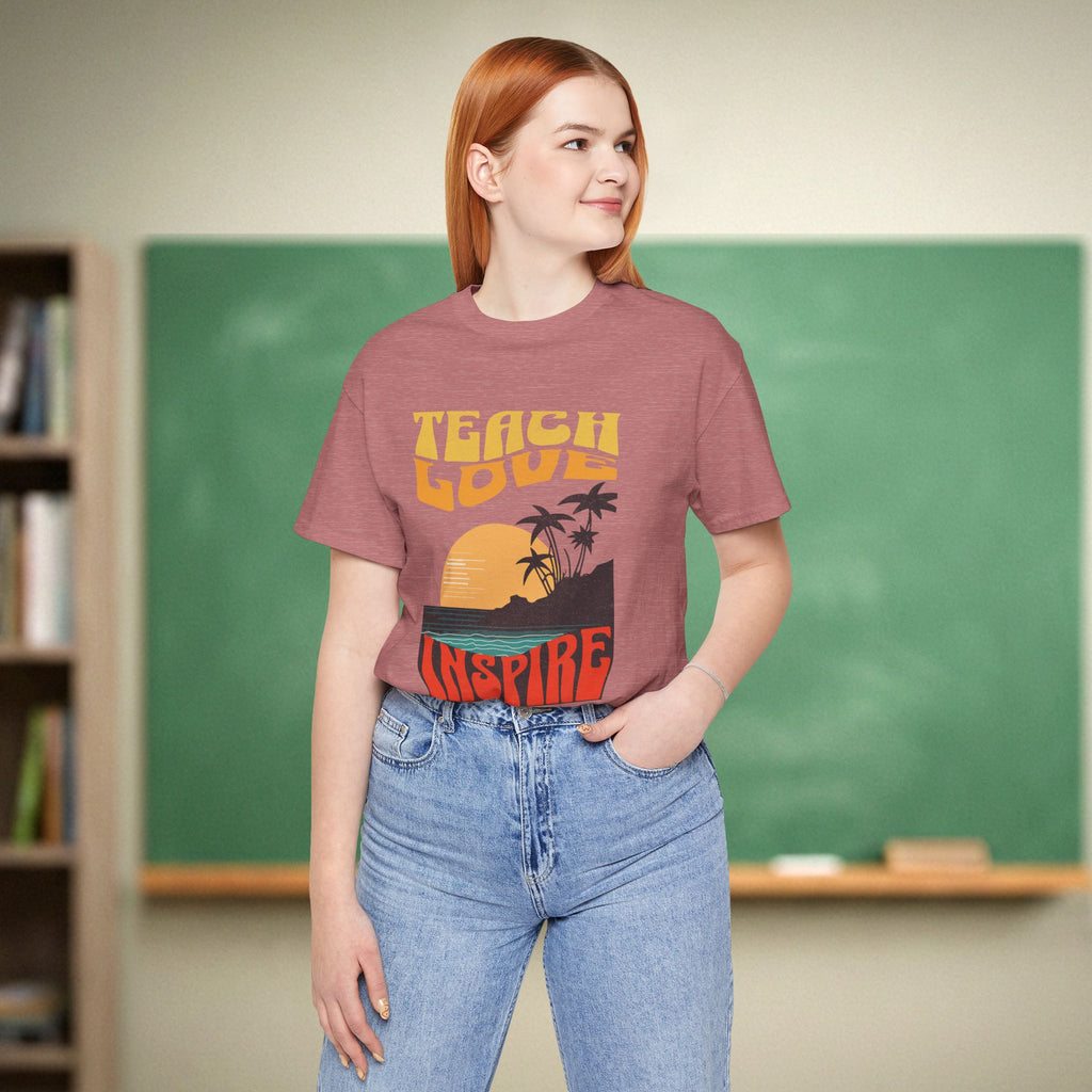 Teach Love Inspire Teacher Shirt | Sunset Retro Teacher Tee | Bella Canvas 3001
