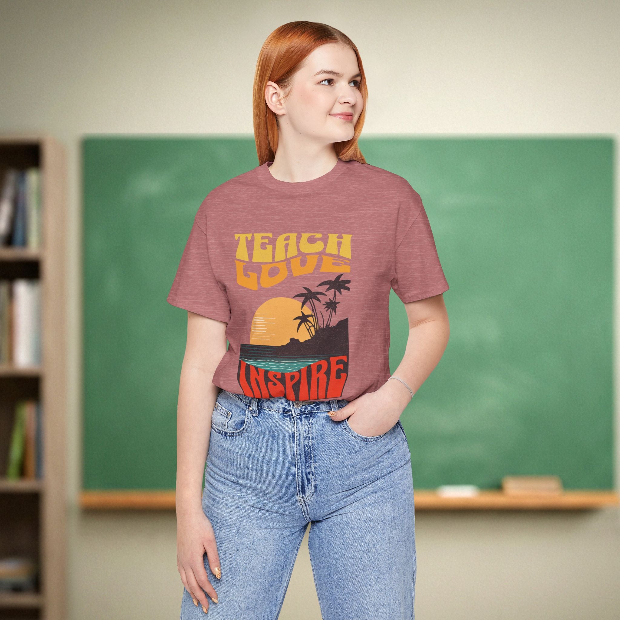 Teach Love Inspire Teacher Shirt | Sunset Retro Teacher Tee | Bella Canvas 3001