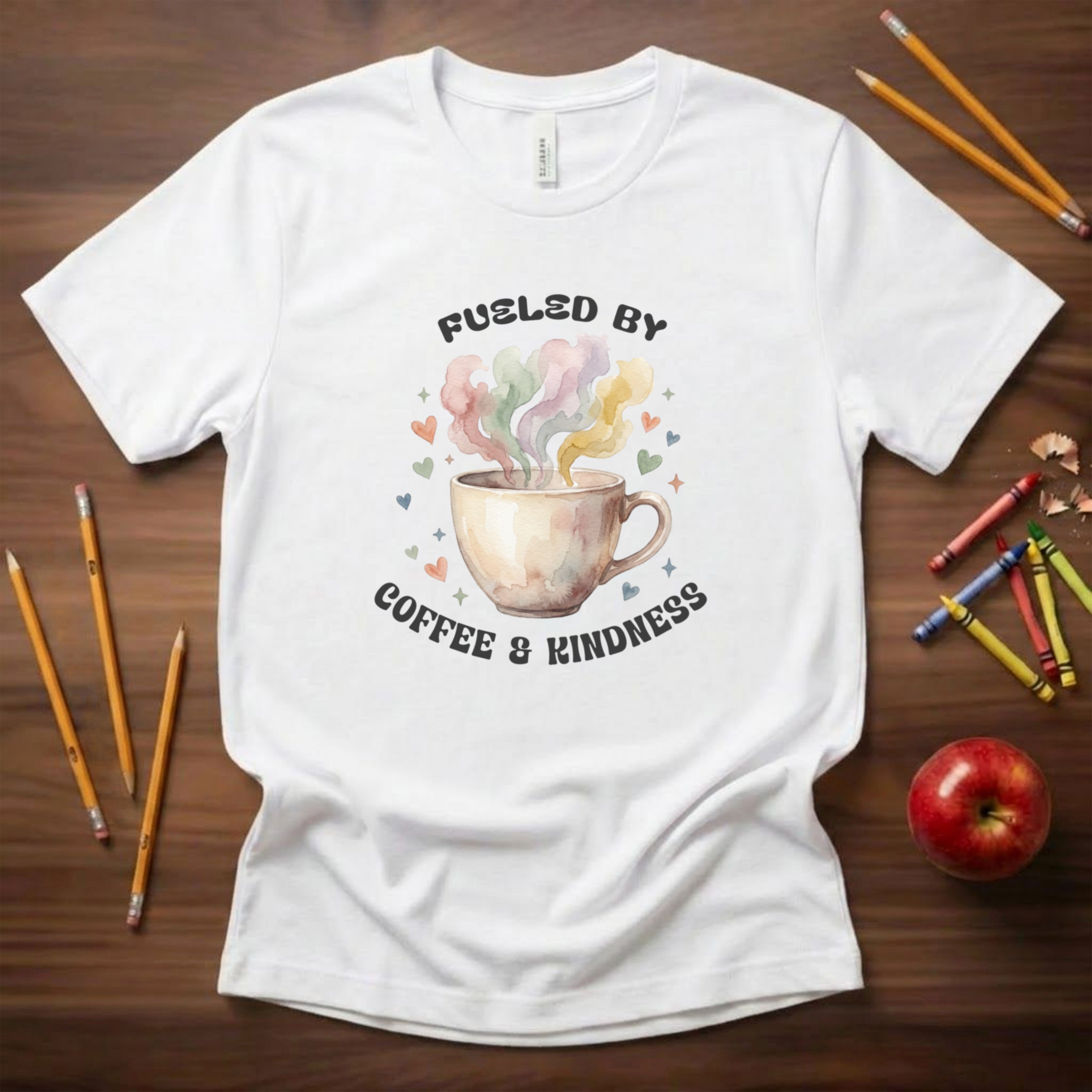Fueled by Coffee and Kindness | Coffee Lover Teacher Shirt | Bella Canvas 3001