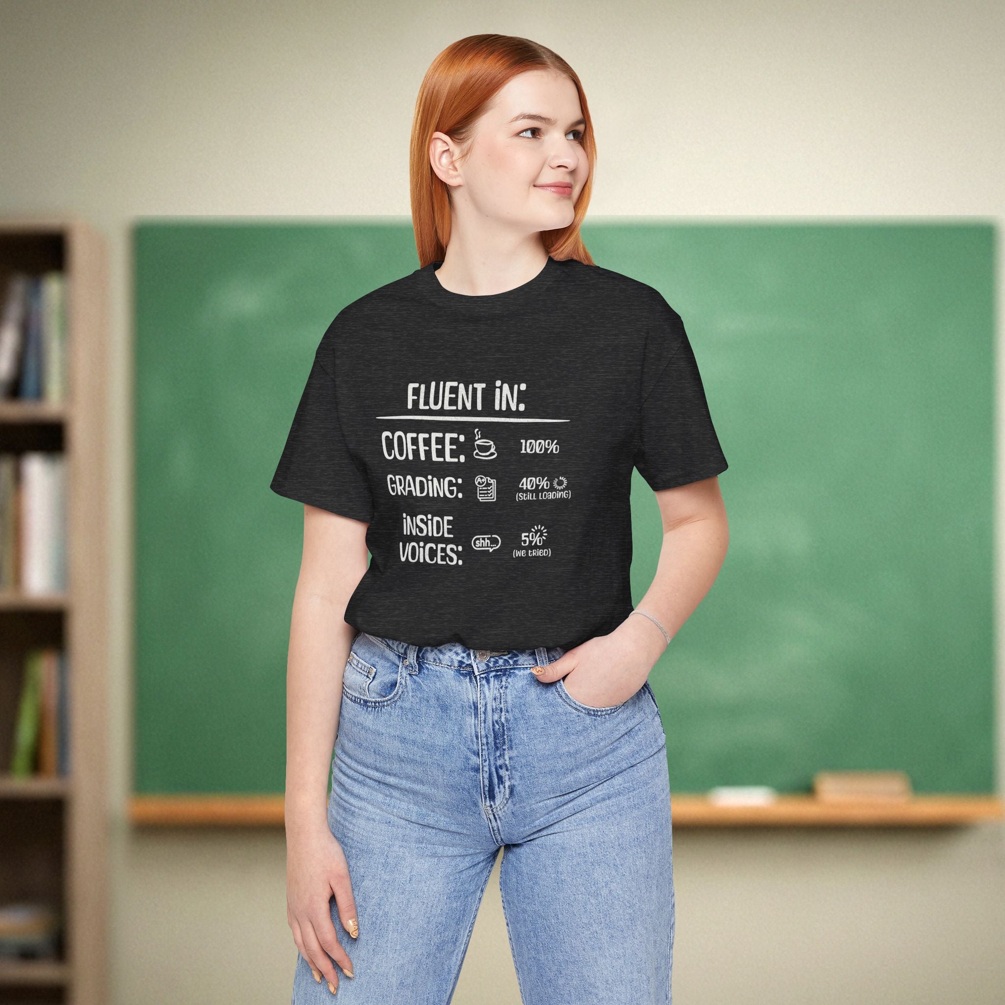 Fluent In Coffee and Grading Teacher Shirt | Funny Teacher Humor Tee
