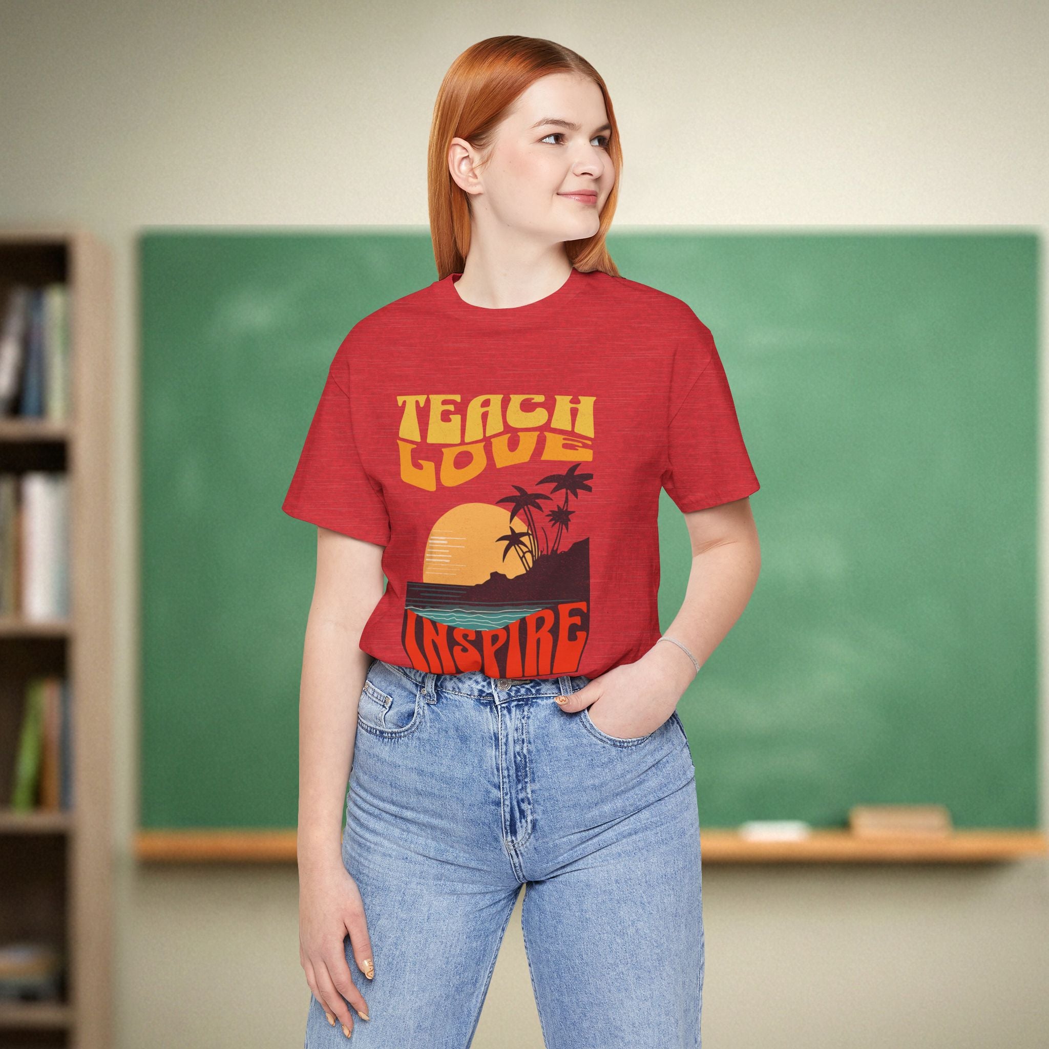 Teach Love Inspire Teacher Shirt | Sunset Retro Teacher Tee | Bella Canvas 3001