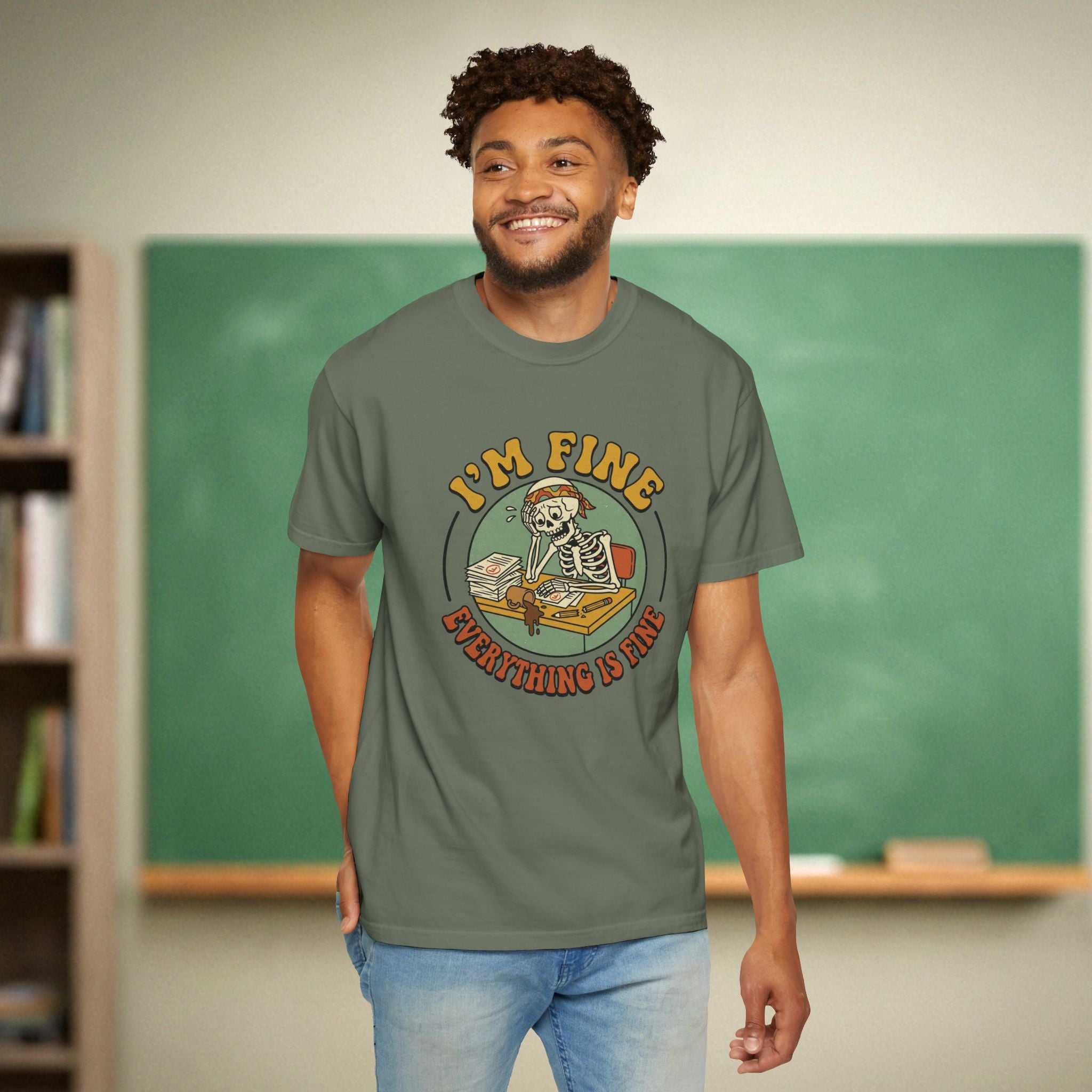 I’m Fine Everything Is Fine Teacher Shirt | Funny Grading Skeleton Tee