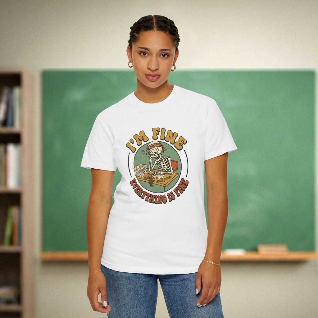 I’m Fine Everything Is Fine Teacher Shirt | Funny Grading Skeleton Tee