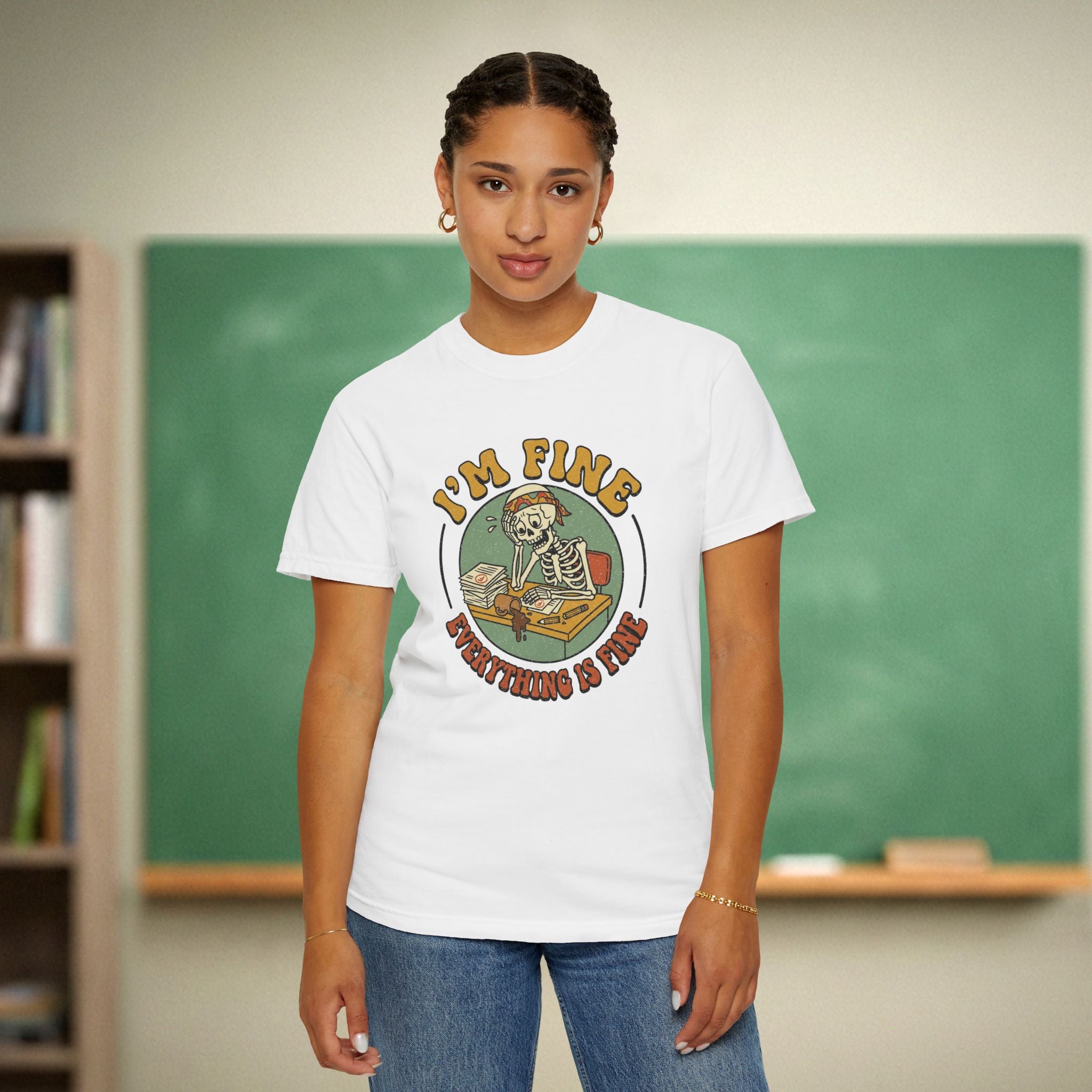 I’m Fine Everything Is Fine Teacher Shirt | Funny Grading Skeleton Tee