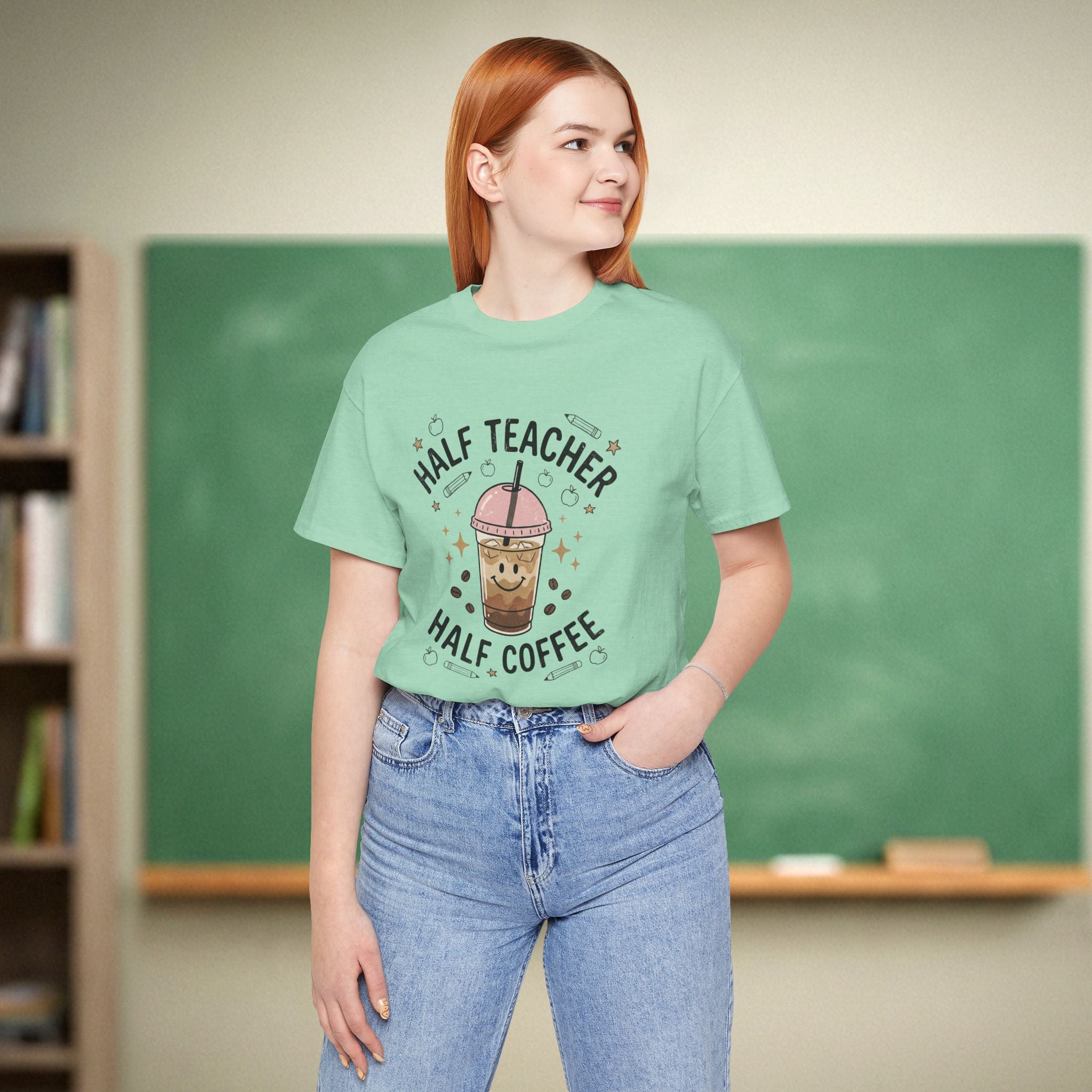 Half Teacher Half Coffee Shirt | Funny Coffee Teacher Tee | Relatable Teacher Shirt