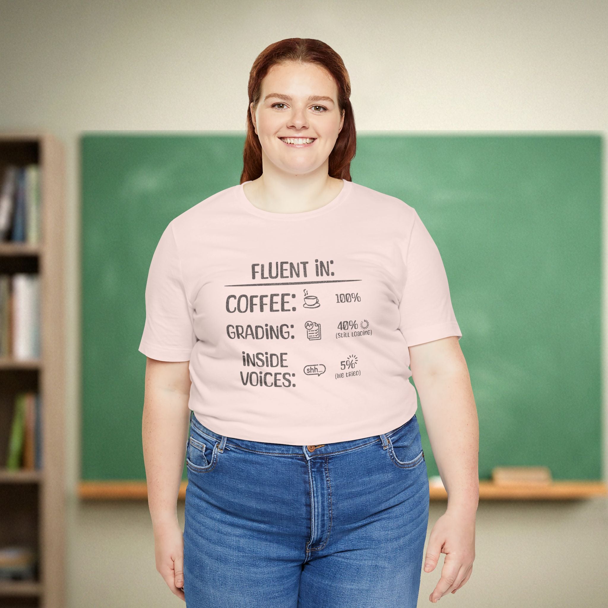 Fluent In Coffee and Grading Teacher Shirt | Funny Teacher Humor Tee