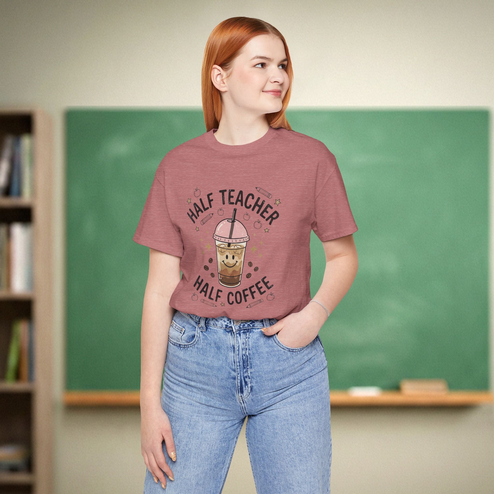 Half Teacher Half Coffee Shirt | Funny Coffee Teacher Tee | Relatable Teacher Shirt