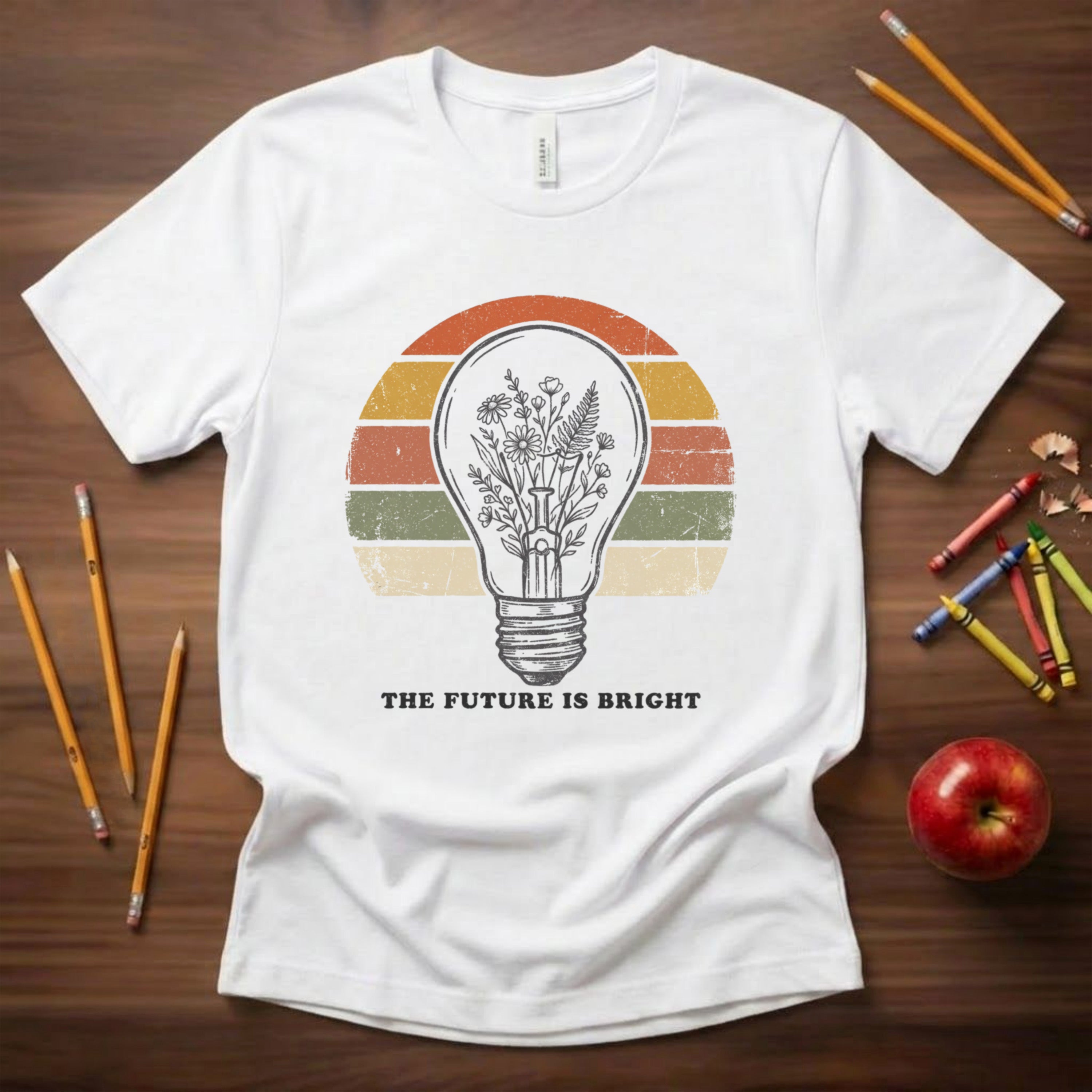 The Future Is Bright Teacher Shirt | Retro Lightbulb Classroom Tee | Bella Canvas 3001
